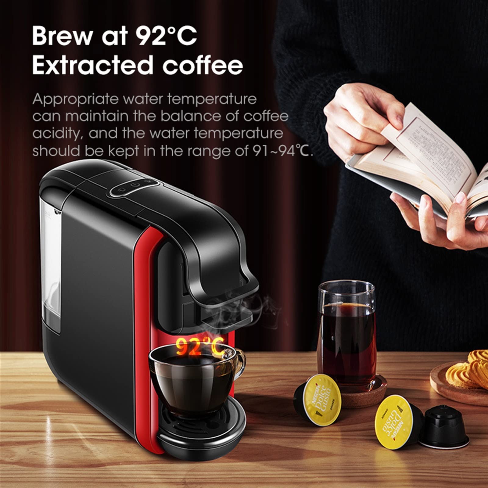 DieffematicKF Cafetera Máquina de café Espresso, cafetera de cápsulas multifunción para cápsulas Nespresso y café en Polvo (Color : A, Size : EU)