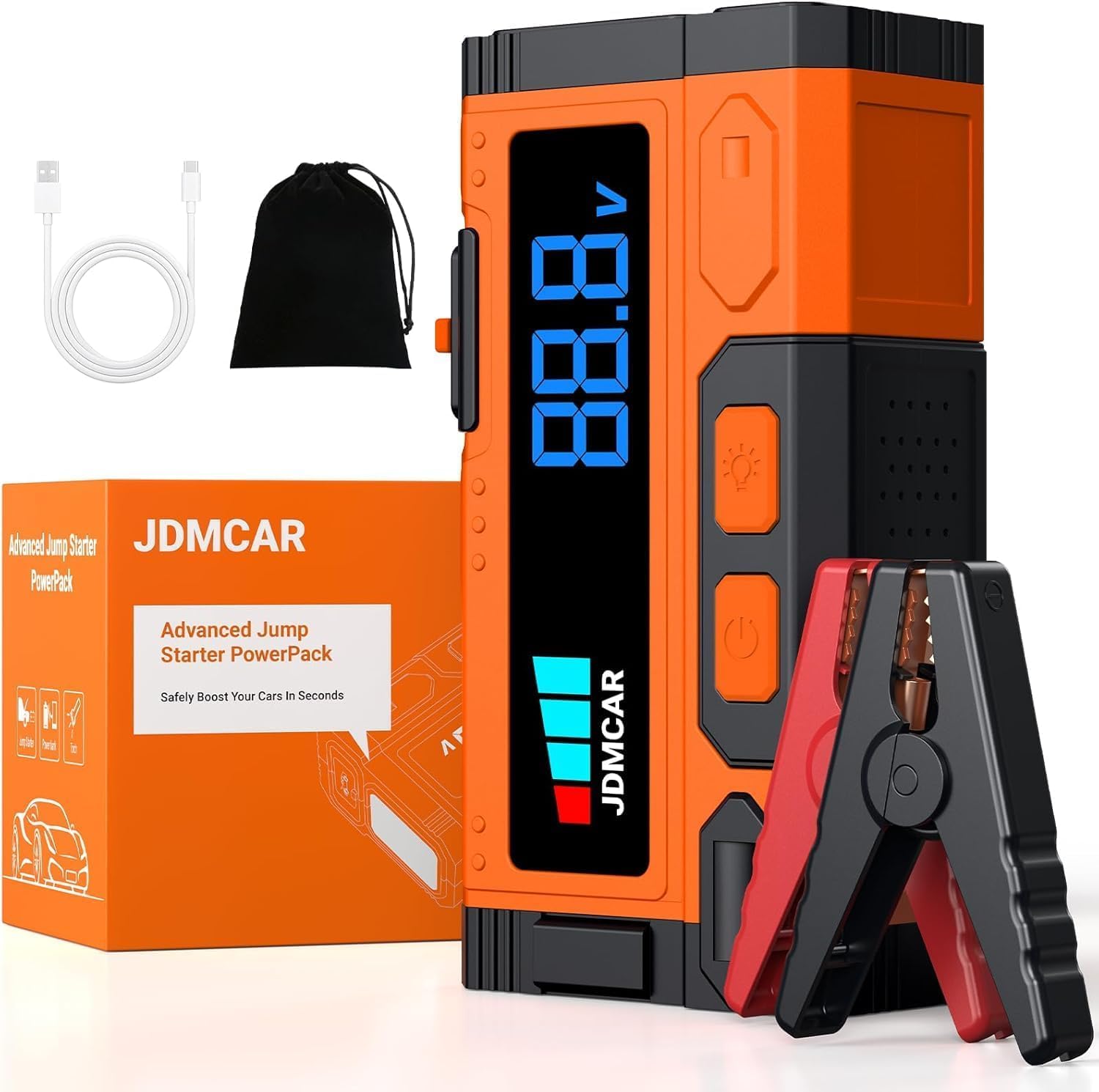 Starthilfe Powerbank für Pkw 𝟗𝟎𝟎𝟎𝐀 - JDMCAR 𝟏𝟒.𝟖𝐕 Auto Starthilfe Powerbank, Jumper Starter Powerbank mit LCD Bildschirm & LED Taschenlampe, Autobatterie Booster-Upgrade