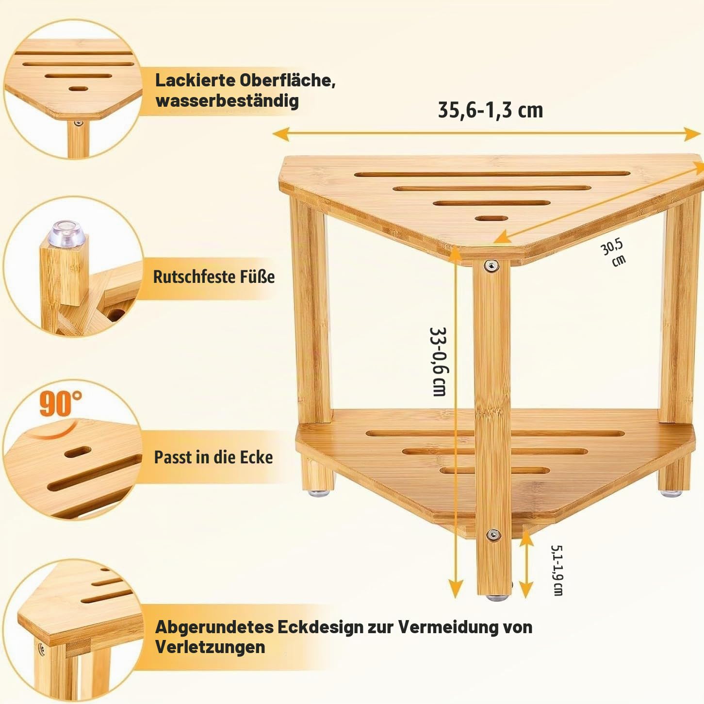 Bambus Eckregal, 2 Stufe Eck-Ablage für Badezimmer, Dusche & Küche