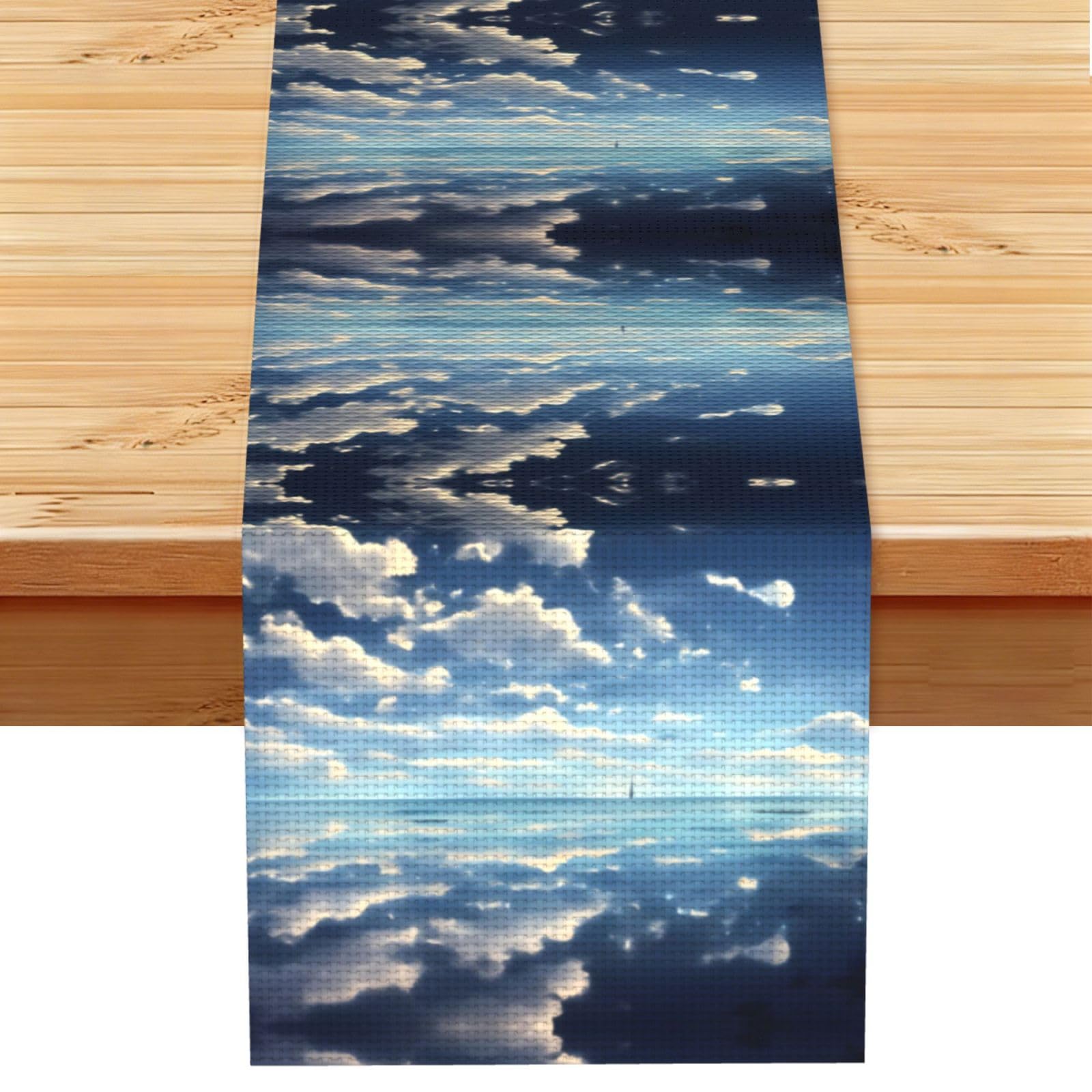 White clouds over the sea Linen Look Table Runner 13x72-Wrinkle Resistant Farmhouse Style for Dining Table Decor