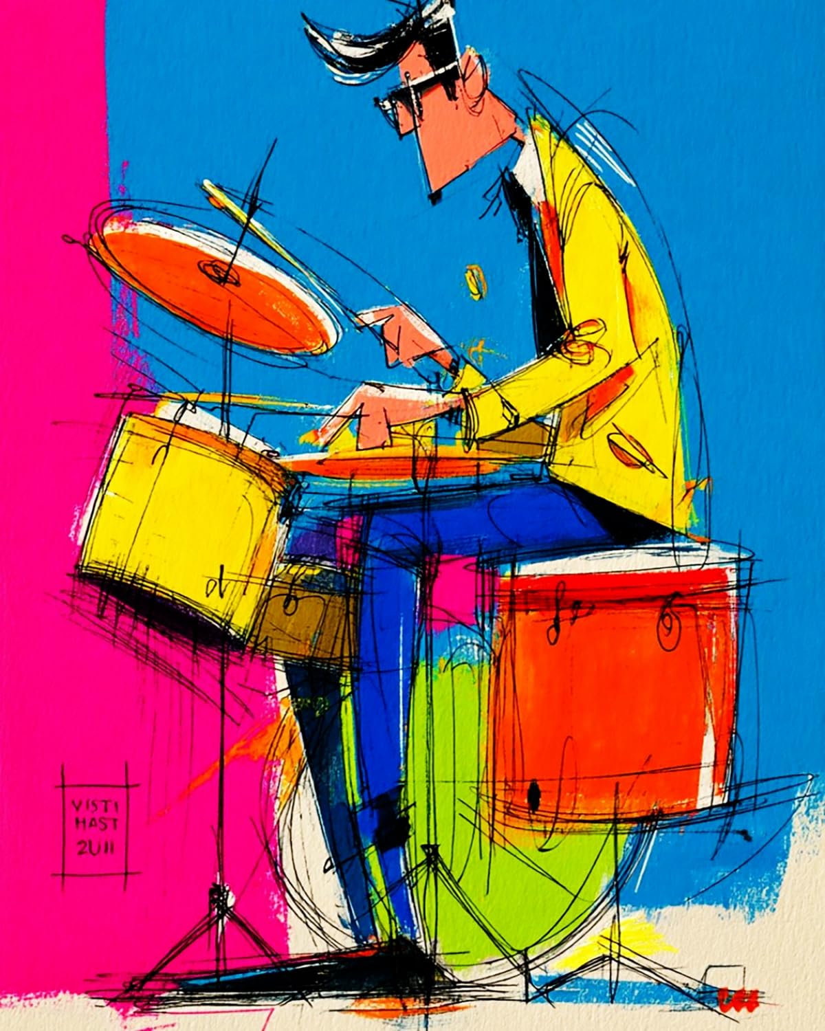 Liubaishi Multicolour Paint By Numbers For Adults, Drummer Theme, 40X50 Cm Acrylic Canvas Kit With Brushes And Paints