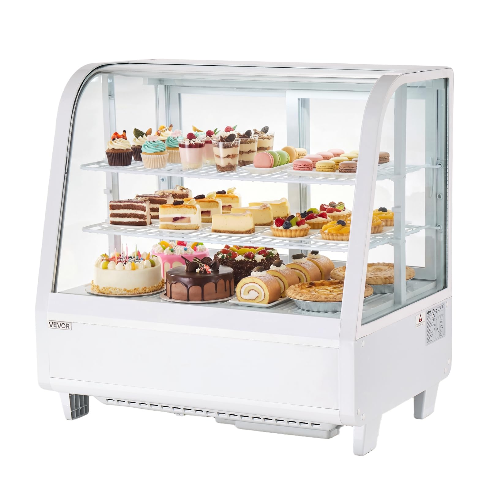 vevor refrigerated display case, 3.5 cu.ft./100l countertop pastry display case, 2-tier commercial cake refrigerator with led lighting, turbo cooling, frost-free air-cooling, for bakery, dessert shop
