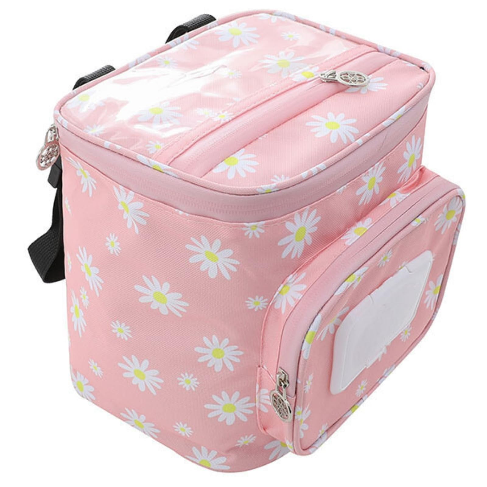 Boxonly Electric Scooter Handlebar Bag, Pink Daisy Floral Waterproof Storage with Touch-Sensitive Front Pocket for Your Convenience and Decoration, 8.3"x7.5" / 21x19 cm