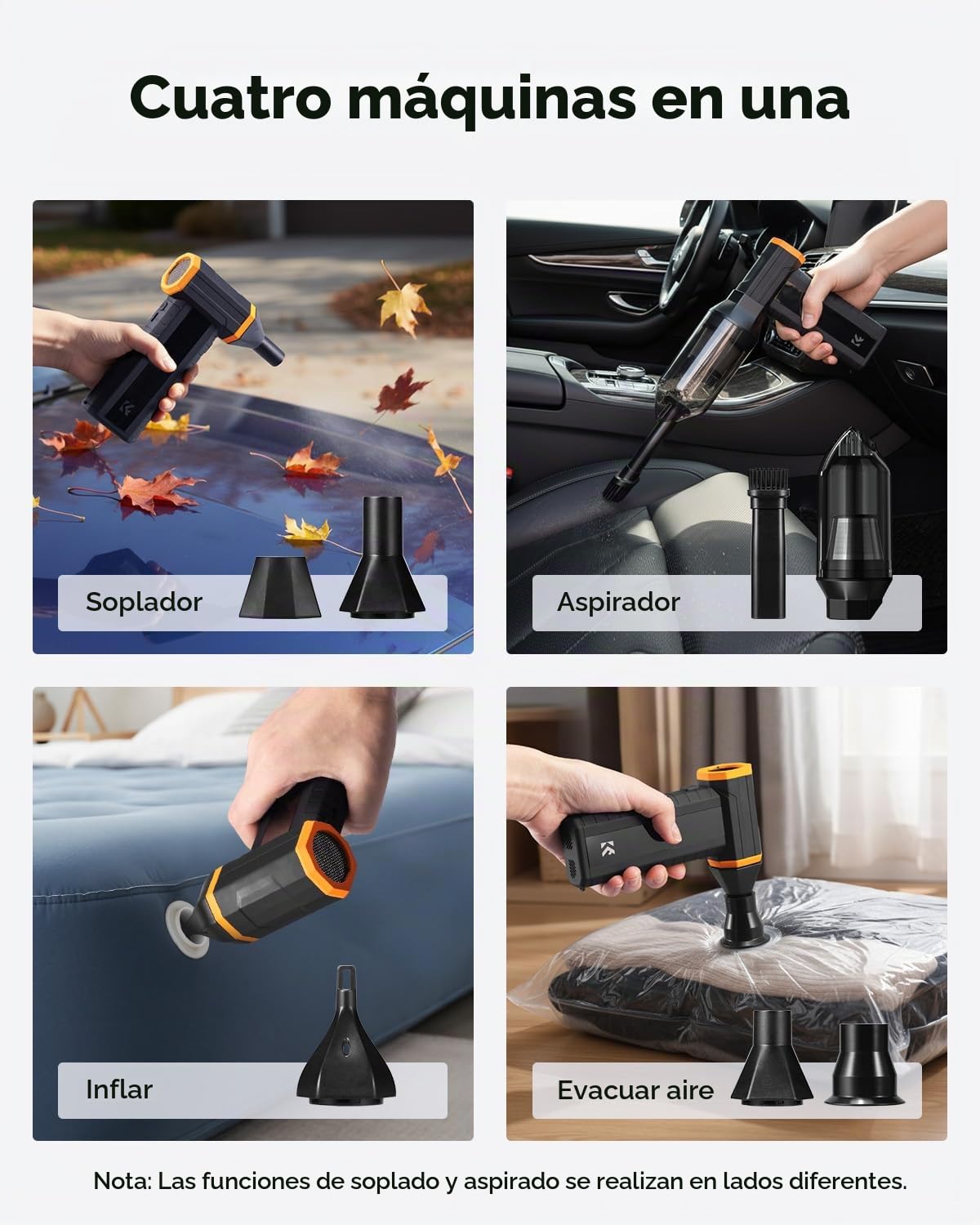 K&F CONCEPT 2 en 1 Soplador de Aire Potente con Aspirador, 350.000 RPM | Pantalla LED, Depósito, 5 Boquillas y Motor sin Escobillas, Aire Silencioso para Cámara, PC, Teclado, Exterior y Hogar, BS400