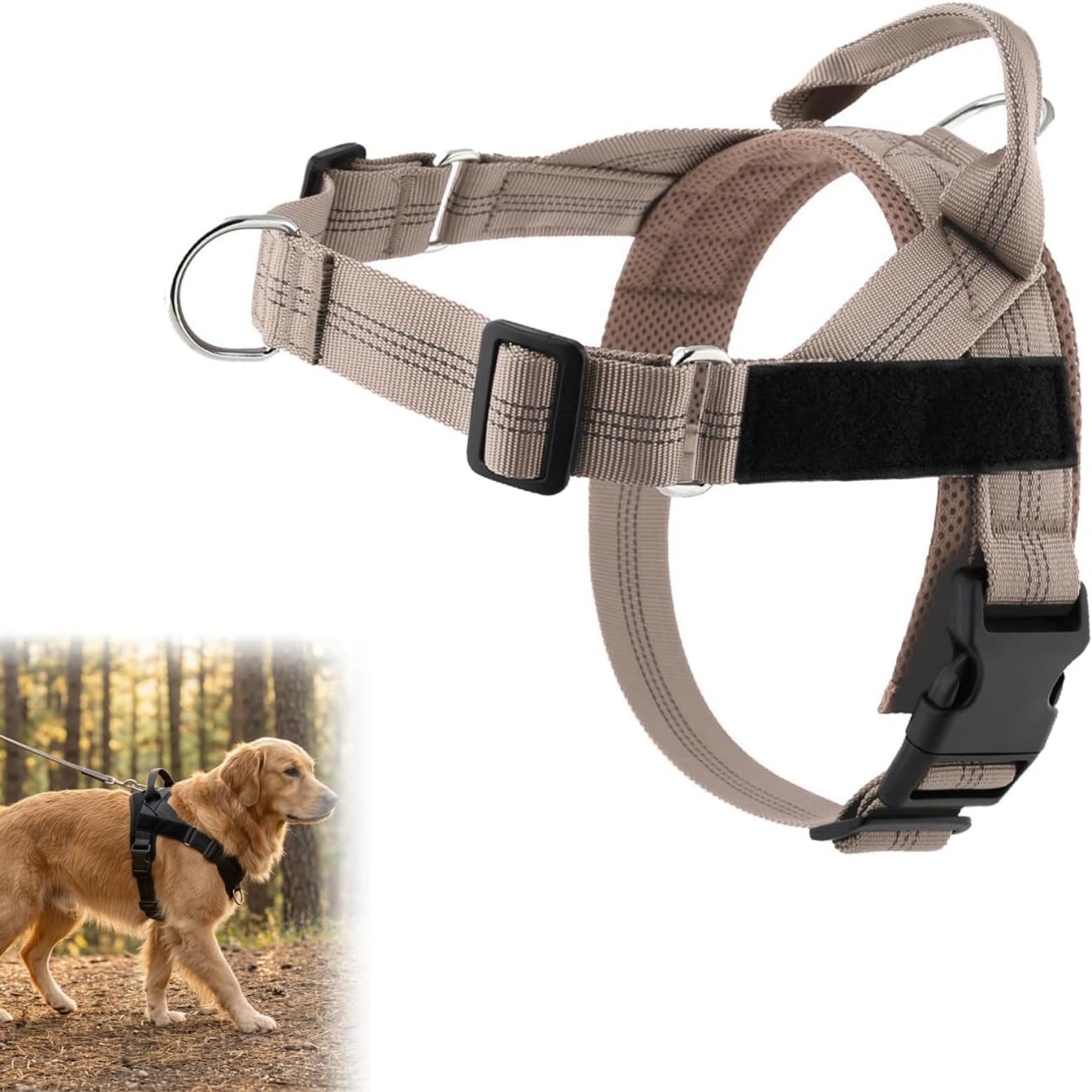 Arnés antitirones para Perros – Chaleco Ajustable con Clip Delantero, Material Transpirable Suave Acolchado, Anilla en D Resistente, asa Fuerte para Perros pequeños y Grandes,Latón,XL