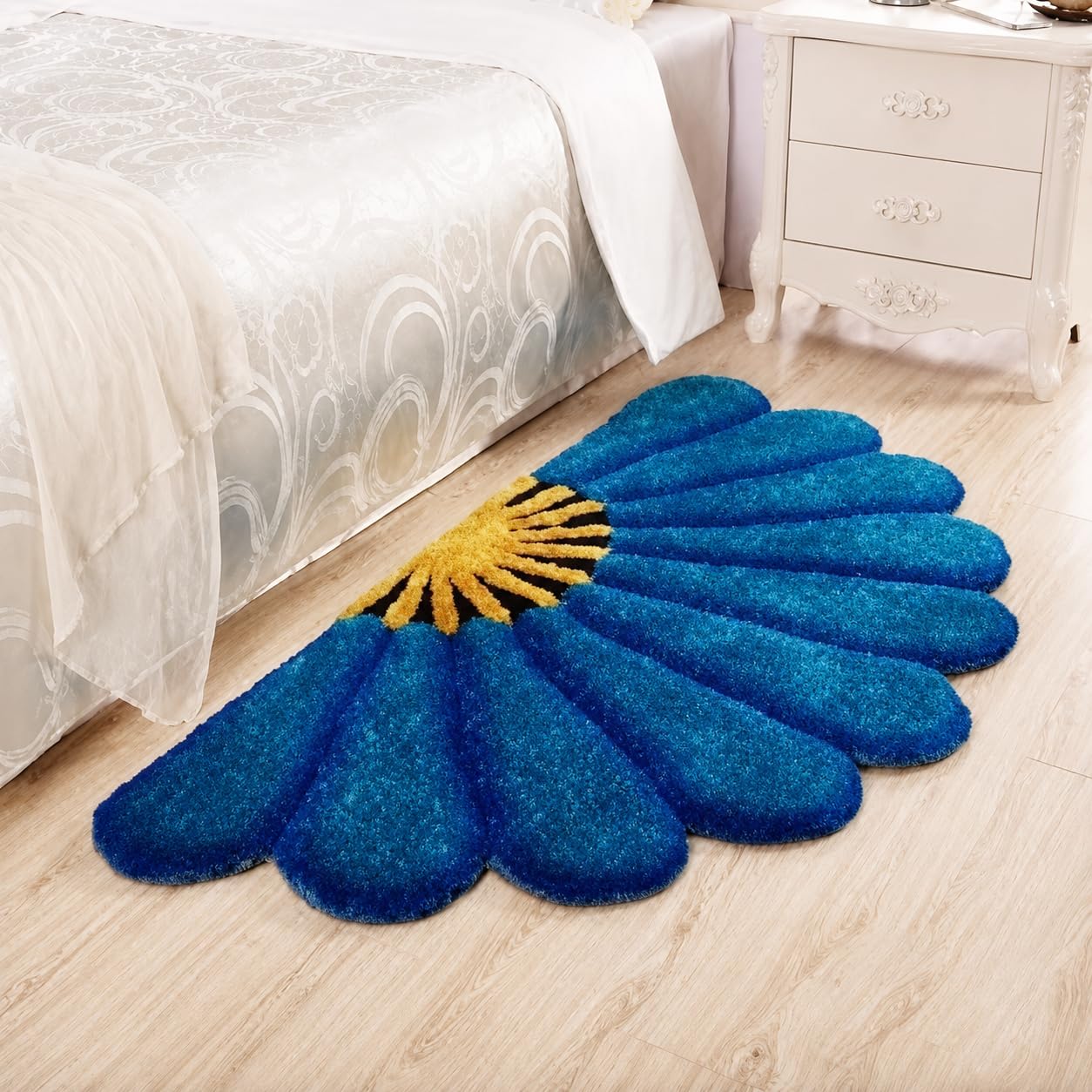 Decorative Fancy Floral Fluffy Half-Sun Doormat, Vibrant Colors,Microfiber, 40 x 80 cm (Blue) | doormats | Home Decor mat | Floor mat |Half Sunflower Door mat-image-40