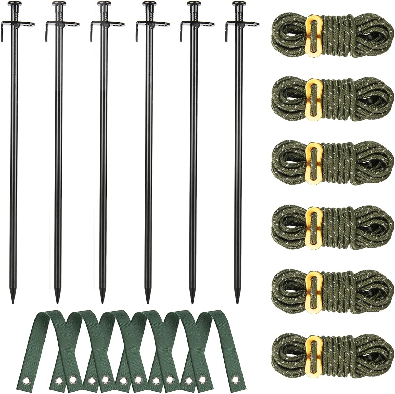 Heavy Duty Tree Stake Kits, 15.75 Inch Steel Tree Stakes and Supports for Young Tree Anti Strong Wind, Leaning Tree Anchor Straightening Kit with 6PCS Steel Stakes, 13.12 Feet Rope and Tree Straps