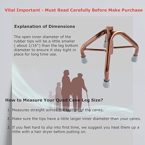 Miniatura 2 de Paquete de 4 puntas de bastón cuádruple de 58 pulgadas, resistentes puntas de goma de repuesto de metal resistente, patas de goma reforzadas para