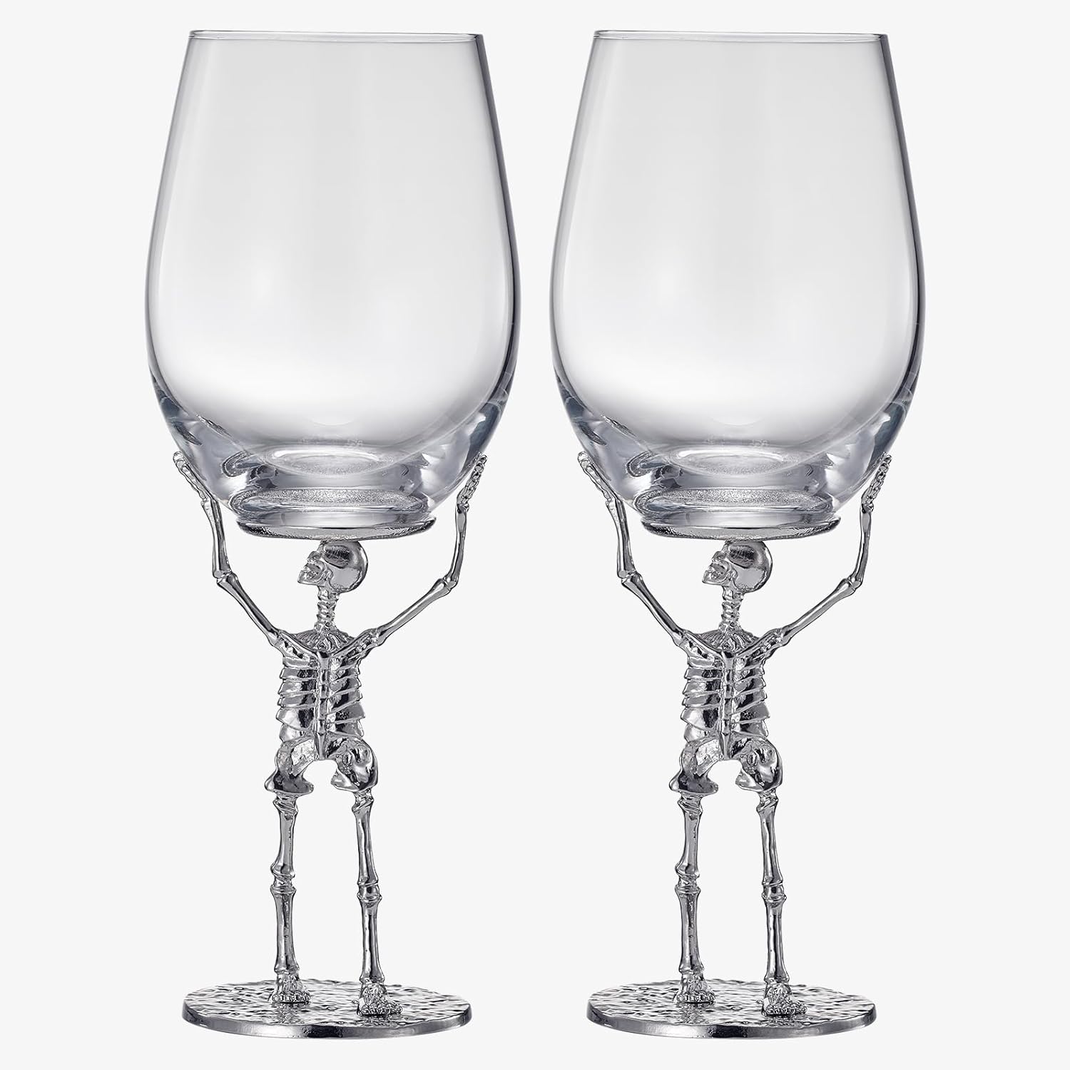 Stemmed Skeleton Wine Glasses, Set of 2, 10 Inch Tall Silver Metal Base Borosilicate Glass 19oz Decorative Drinkware for Parties, Dining, Home Bar, Gifts and Unique Tabletop Entertaining - Image 2