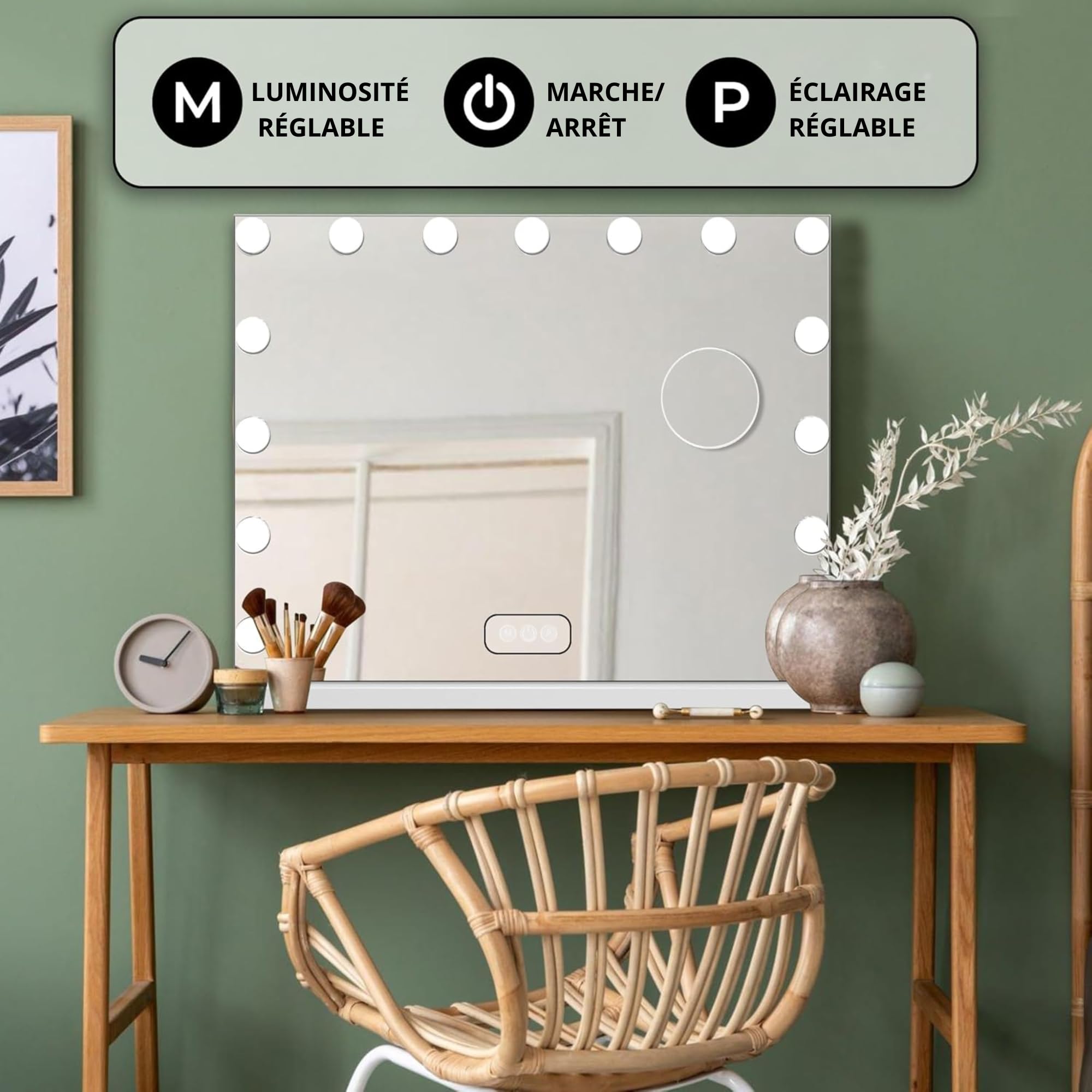 Miroir De Maquillage Hollywood Coiffeuse Avec Lumière 30x41cm
