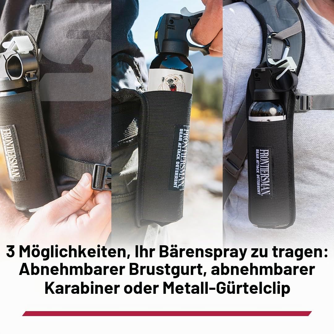 Sabre Frontiersman Bärensprüh-Holster für 7,9 und 260 ml Kanister, Nylon-Büste, Gürtel, Taille und 3-in-1-Optionen erhältlich, verstellbare Riemen, stark elastisch verhindert Kanisterverlust, Haken-