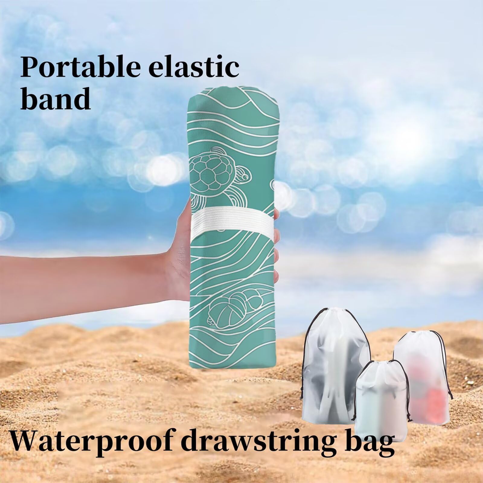 Strandtuch Schildkrötenwellen Mikrofaser Handtuch Groß 220 x 100 cm, Saunahandtuch Schnell Trocknendes, Sandfreie Stranddecke, Saugfähiges Badetuch, Platzsparende Reisehandtuch, Sauna Zubehör Y1-881