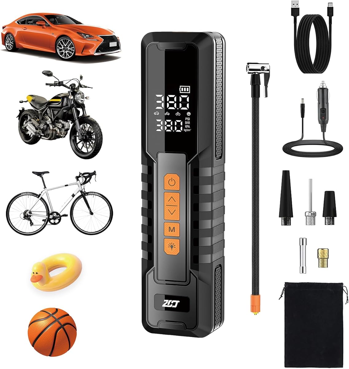 YIMWMIY Tire Inflator Portable Air Compressor – Emergency Flat Tire Rescue & Pressure Maintenance Tool, Cordless Pump with 150PSI, LCD Screen, Auto Shut-Off – for Car, Motorcycle, Bicycle, Balls
