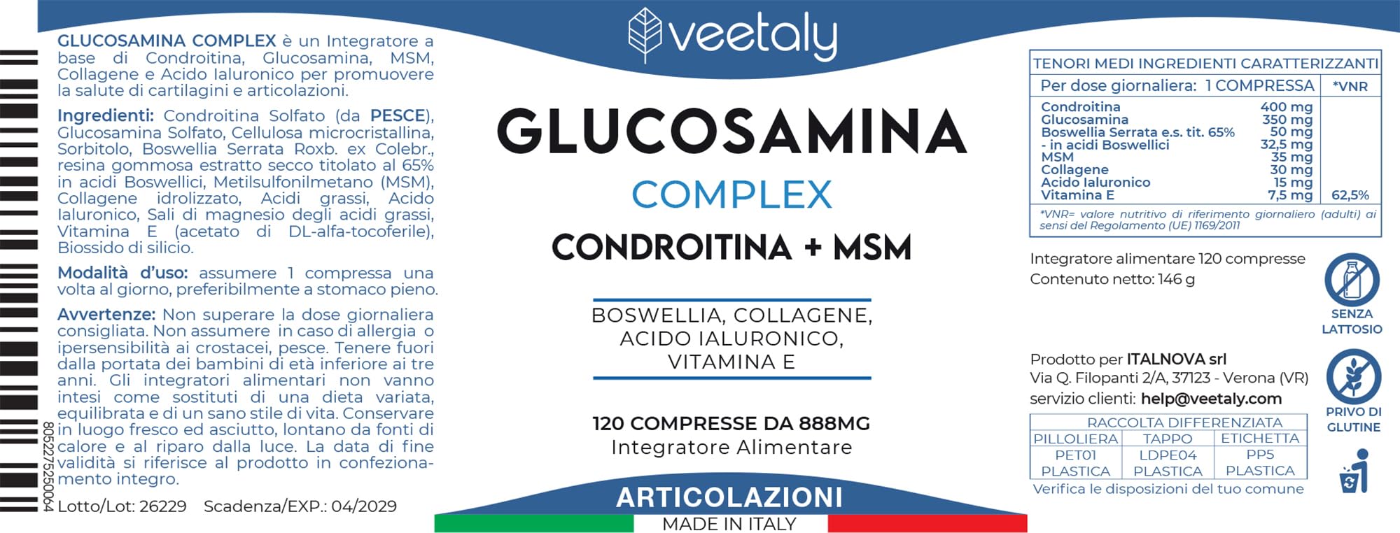 Glucosamina Condroitina MSM 888mg - Integratore Articolazioni e Cartilagine Ginocchio con Collagene, Acido Ialuronico, Vitamina E, Boswellia - 4 Mesi, 120 Compresse da 888 mg