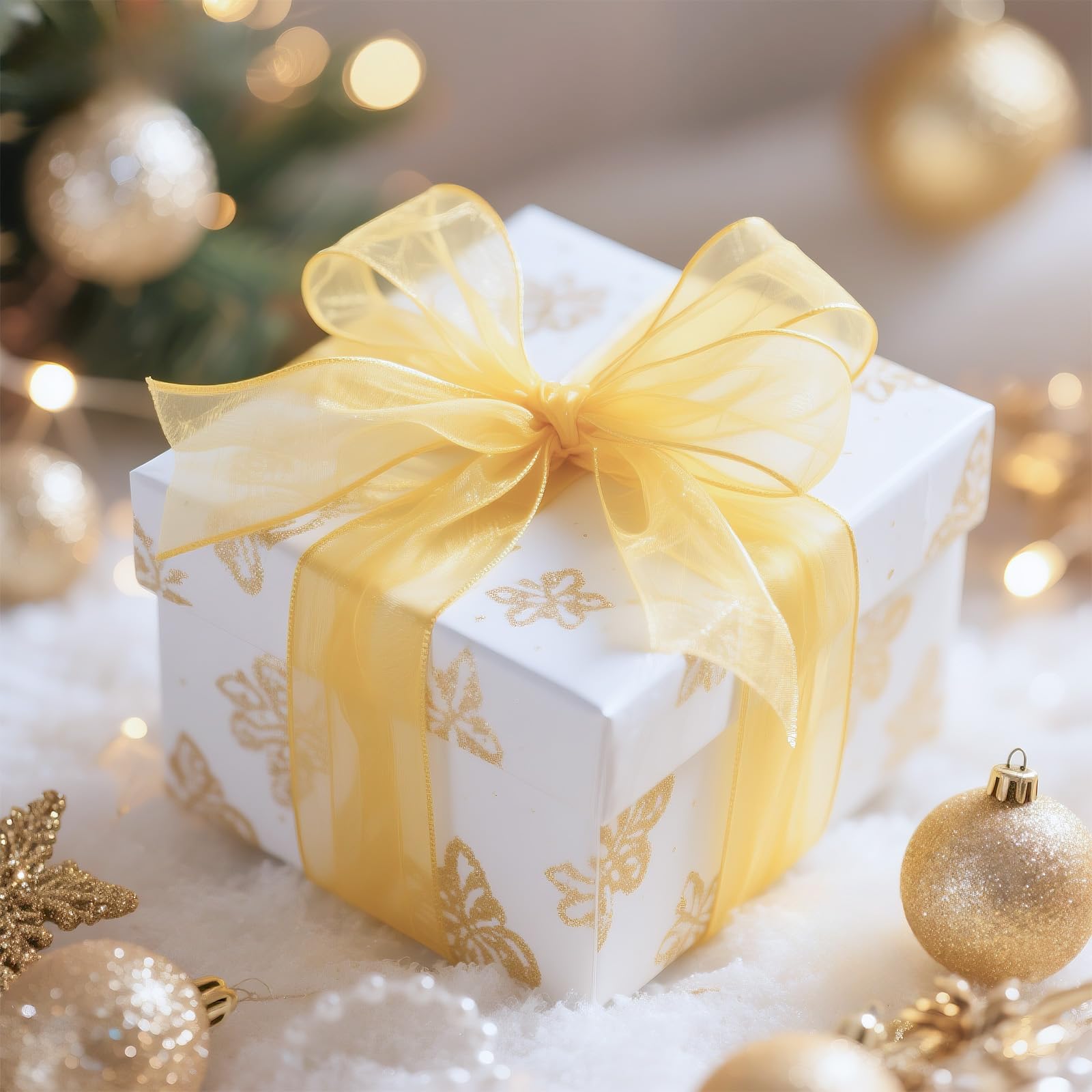 jijAcraft Organza trasparente dorato - Nastro in chiffon per regalo, 45 m, tulle sottile, per fiocchi, fai da te, albero di Natale