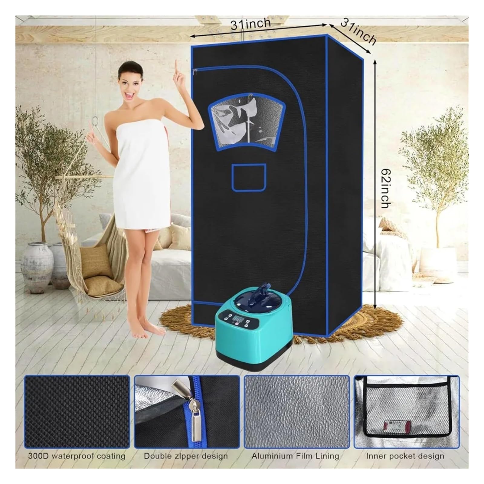 Portable Sauna - At Home SPA For Relaxation, 3 Liters 1100 Watt Steamer Large Space Box Remote Control Pilates(70x34 x34)