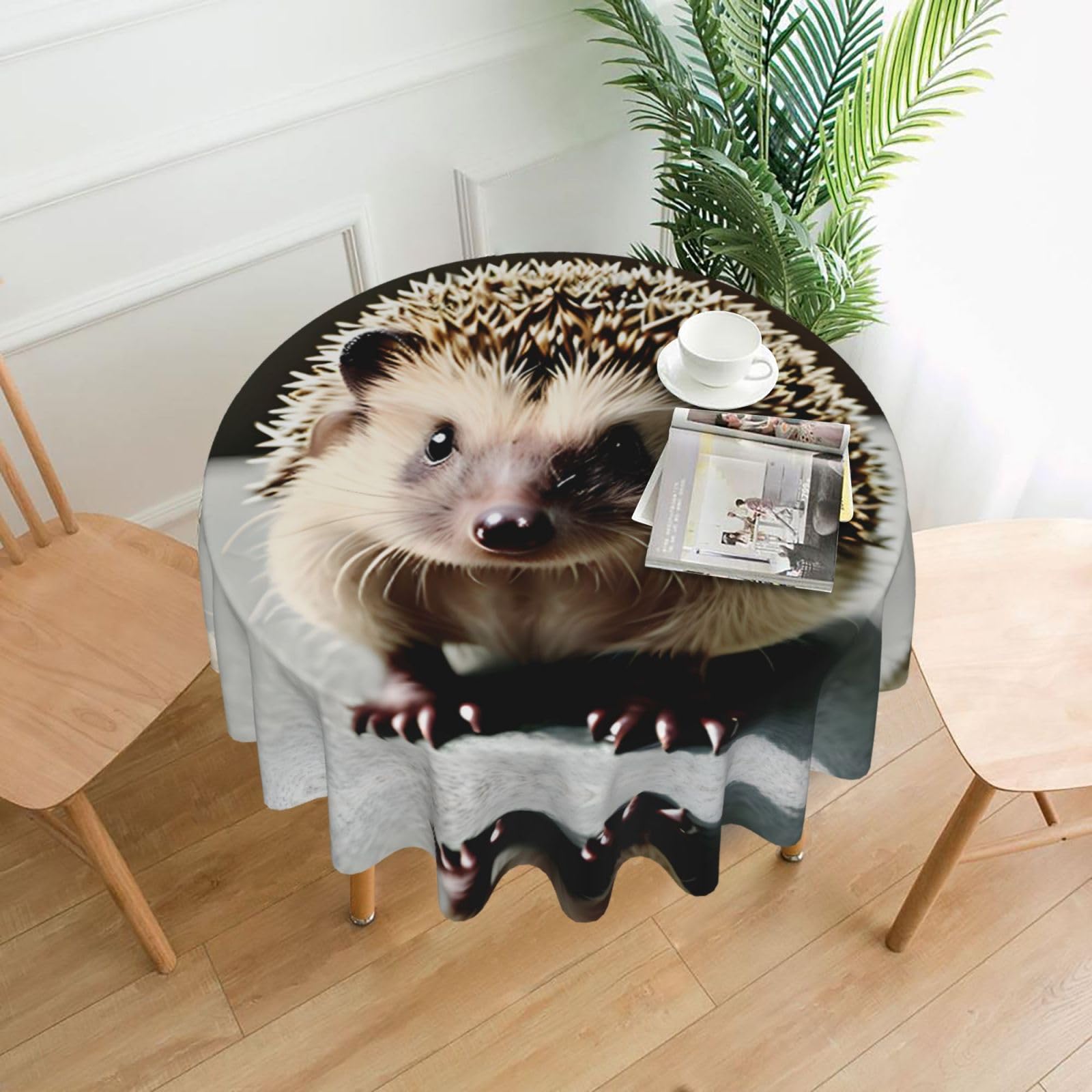 WHJSHOP Cute hedgehog Prints Round Table Throw 60 Inch – Waterproof Table Cover for Dining, Coffee Tables, Parties & More - Soft, Wrinkle-Resistant Table Layer