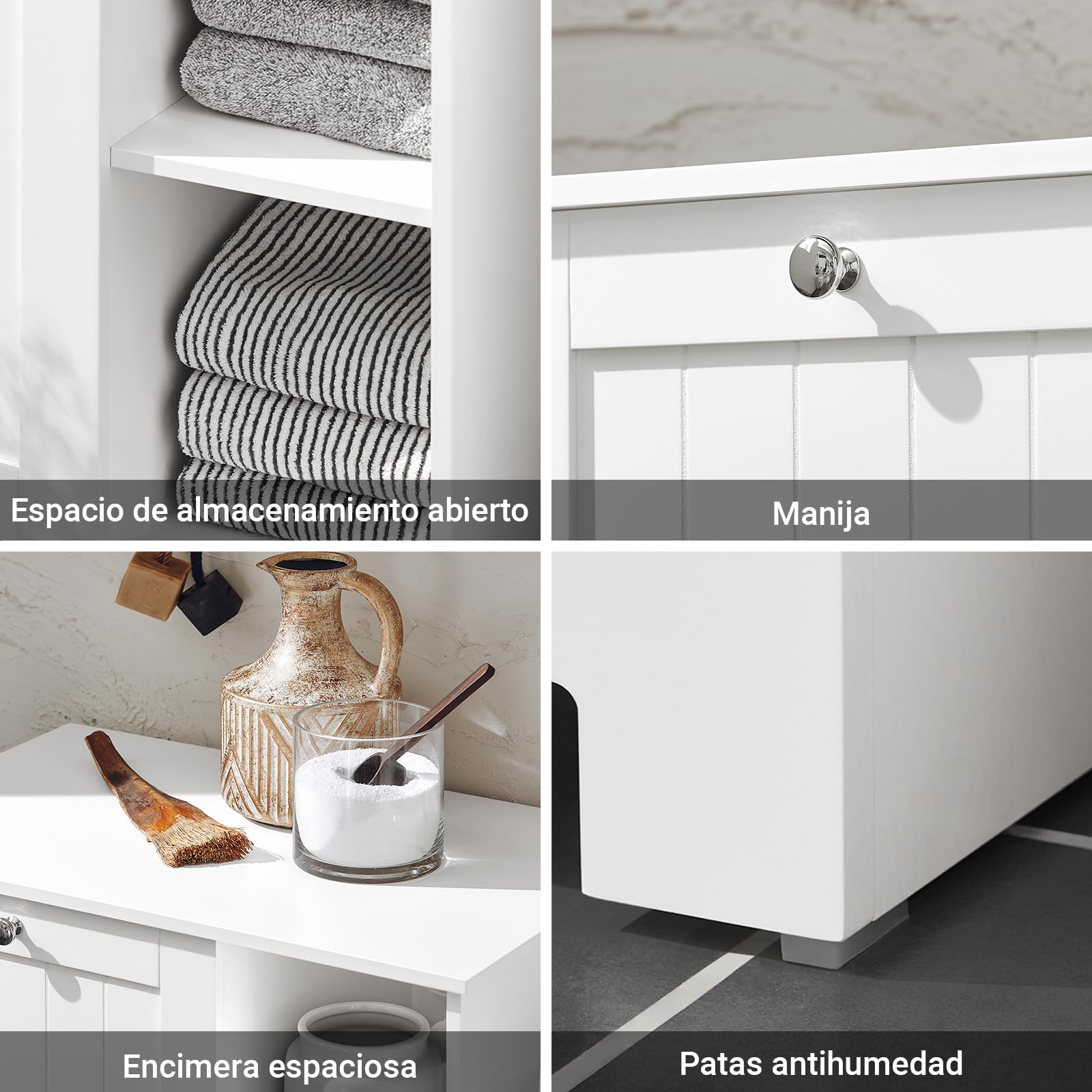 SoBuy Mueble Baño con Cesta de Lavandería – Mueble Ropa Sucia con 3 Estantes – Armario Baño Ahorra Espacio de Madera para Espacios Pequeños, Blanco, 60x86x37cm, BZR105-W