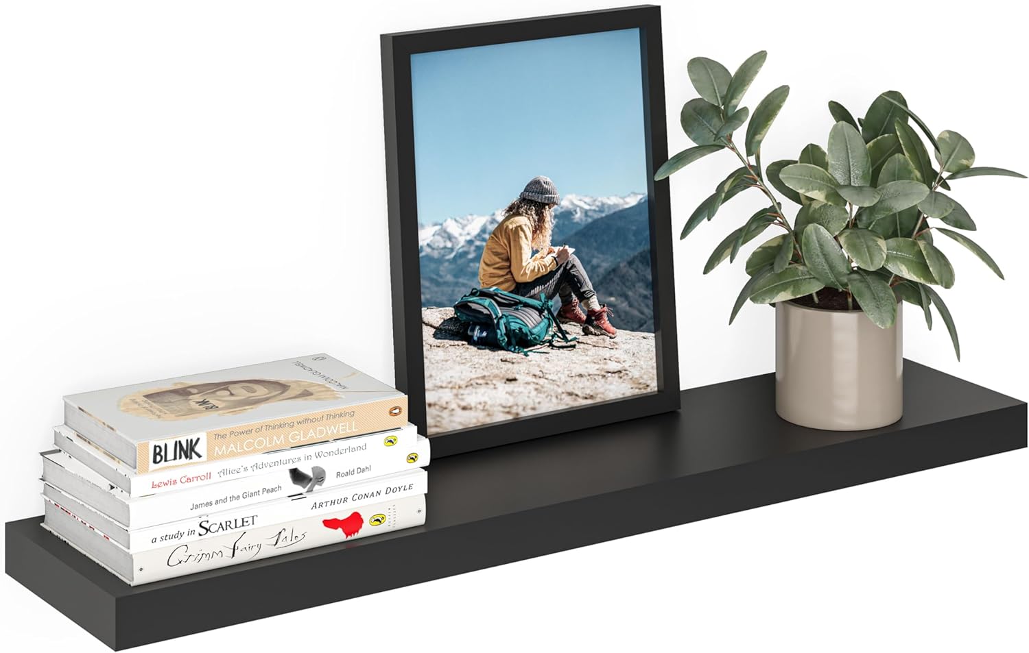 Ballucci Floating Shelf, 36" Wood Wall Shelf with Invisible Brackets for Bathroom, Living Room, Bedroom, Kitchen, Nursery, 8" Deep, Black 36" - 1 Piece Black