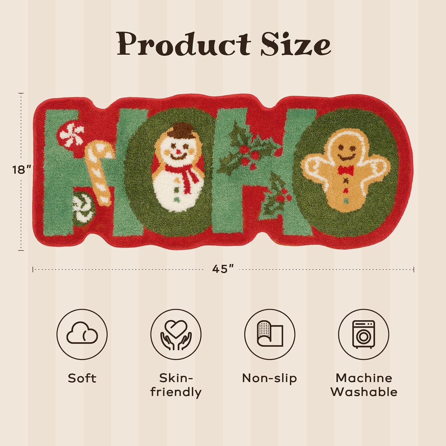 Ashler Christmas Area Rug, HOHO Letter Soft Tufted Absorbent Bath Mat, Cute Red Holiday Decorative Non-Slip Rug for Bathroom, Front Door, Living Room, 45x18 in
