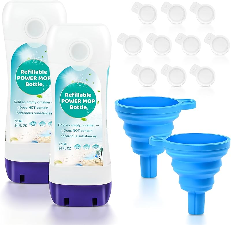 ​Bisenkud 2 Pack Refillable Bottle for Swiffer® Power Mop™ | 720ML / 24 FL.OZ Reusable Solution Container, Leak-Resistant Lock, Use Any Liquid Cleaner​