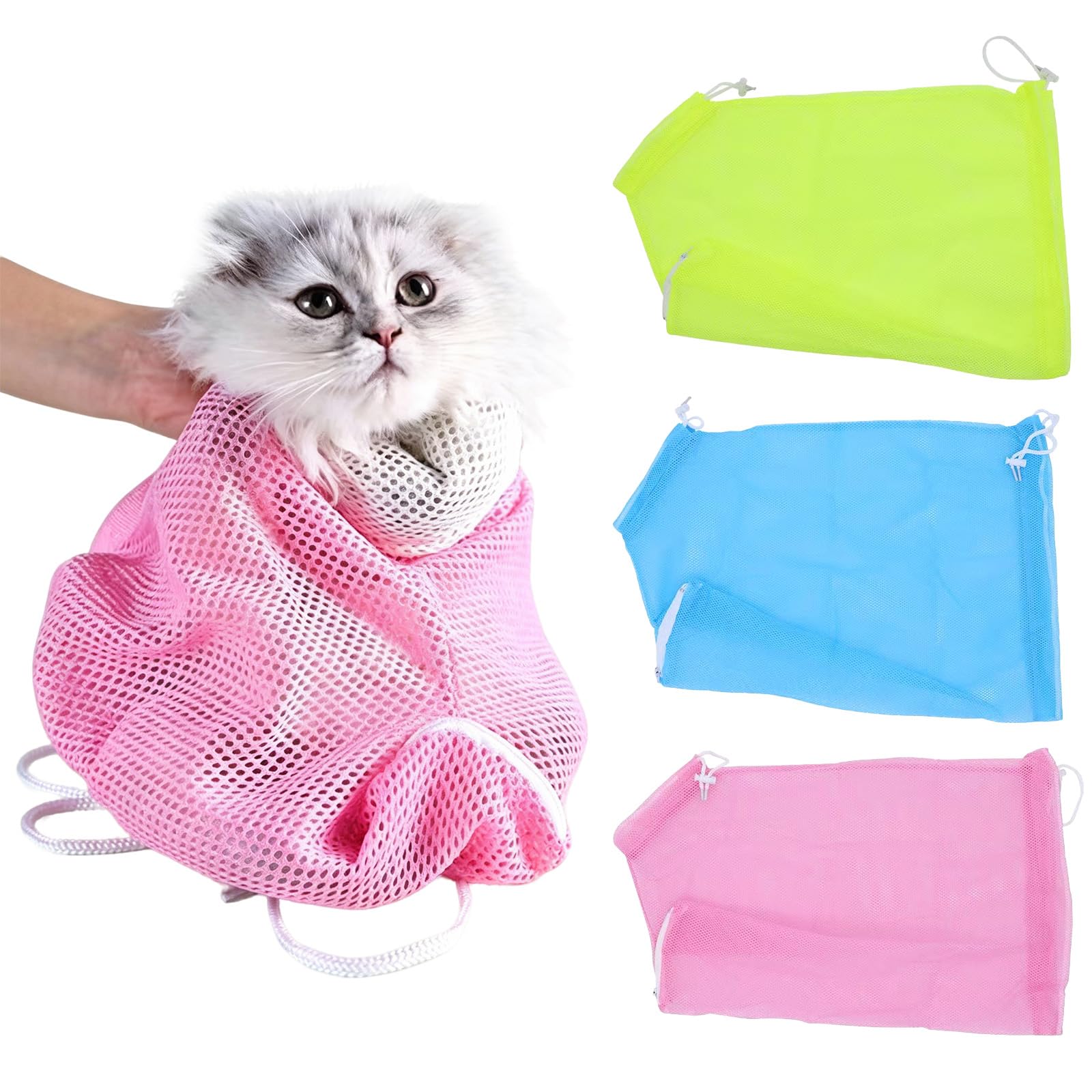 BSITSSS Cat Bathing Bag,Cat Mesh Grooming Bags for Stress-Free Wash 3 PCS