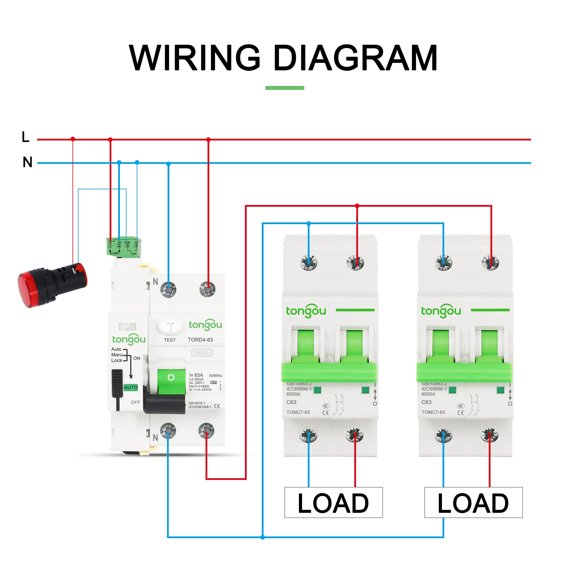 Interruttore Magnetotermico Differenziale RCD RCCB Tipo AC Smart Automatico Dispositivo di Auto-richiusura Differenziale Interruttore 2P 230V 6KA 63A 10mA 30mA 100mA 300mA(2Pole 100mA,32A)