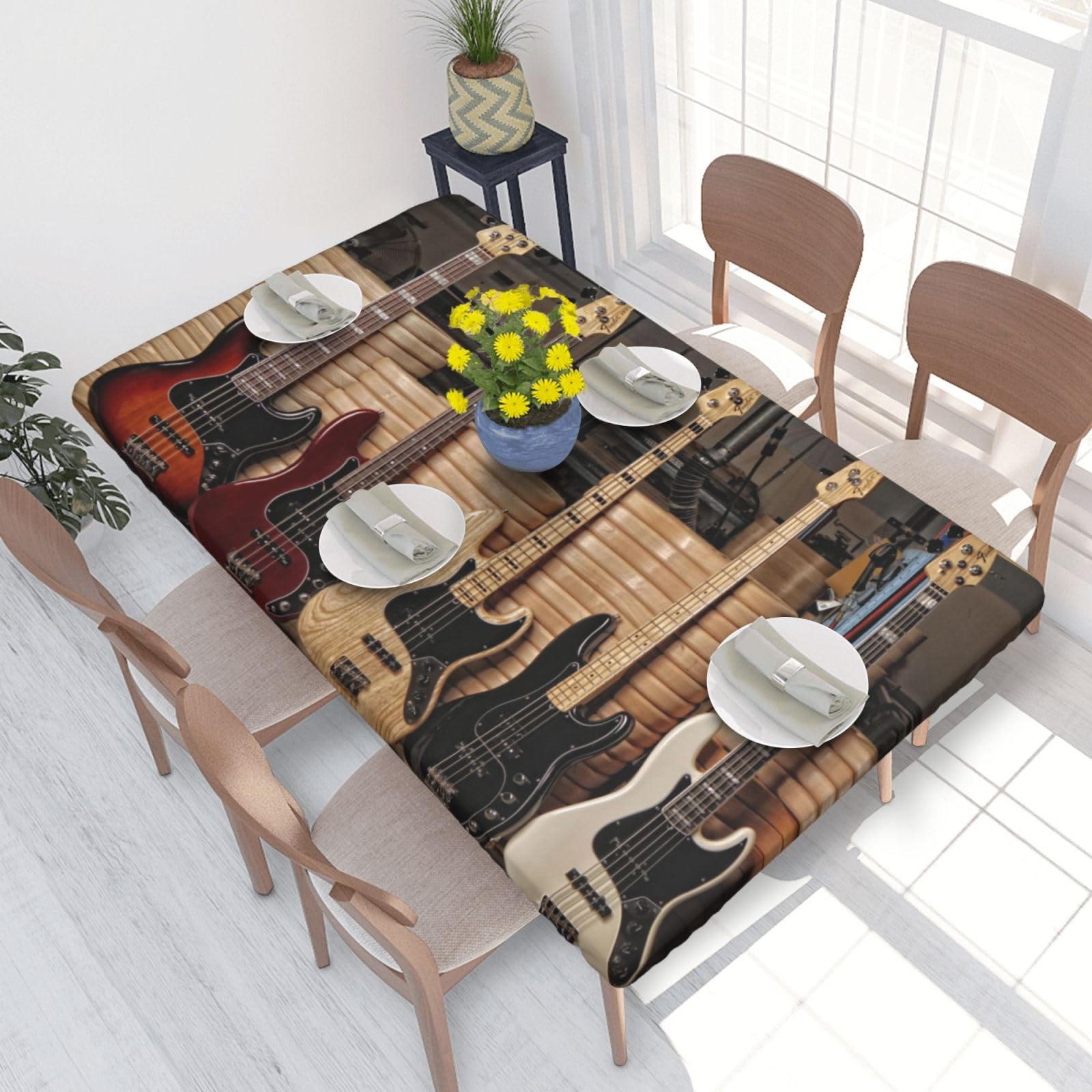 BNVSADC Guitar Bass Music Musical Instruments Printed 4FT Tablecloth 122x76 CM Polyester Kitchen Water Resistant Table Cloth Dining Table Decoration Table Covers
