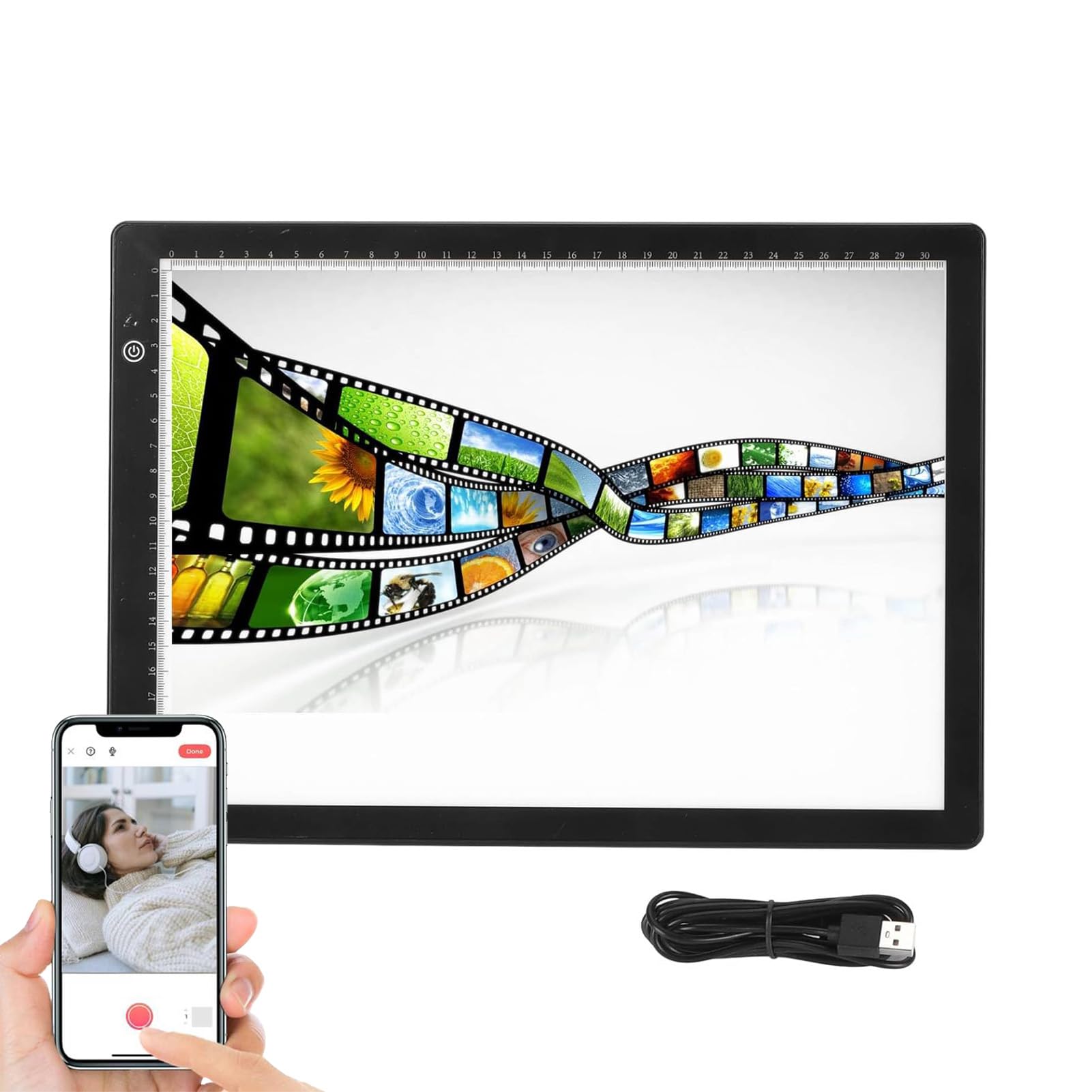 Slide Viewer Light Box for Slide Negative Film Scanning, 3 Brightness Backlight, APP Editing, Ultra Thin Soft Light Box Scanner LED Slide Scanner with