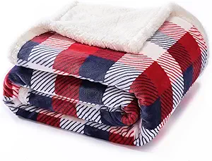 Touchat Sherpa Plaid Twin Blanket 60" X 70", Fuzzy Fluffy Soft Cozy Throw Blanket, Twin Size Plush Fleece Flannel Plush Microfiber Blanket for Couch Bed Sofa (Red Color)