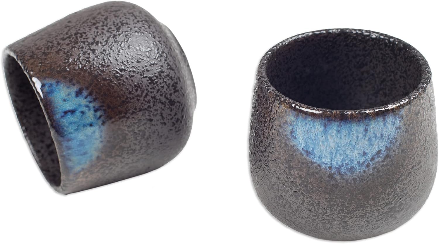 NOVICA Handmade Ceramic Cups Bohemian from Bali Black Grey Indonesia Tableware Dinnerware Mugs 'Bohemian Satisfaction'(Pair)