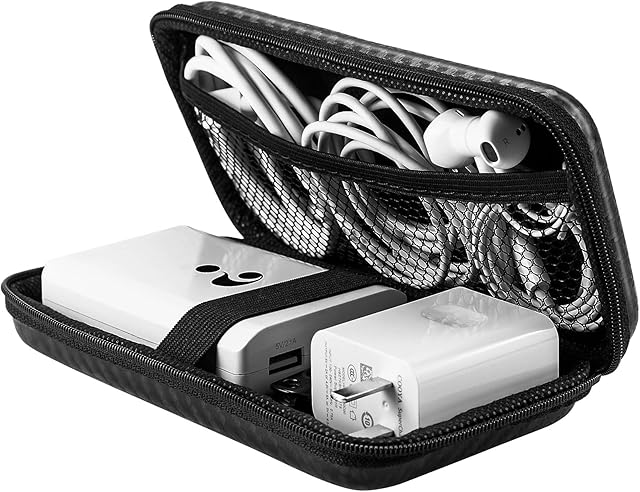 ACOCOBUY Power Bank Case Hard Drive Case Shockproof Carrying Case Travel Cable Organizer Bag Hard EVA Portable Storage Bag Electronic Organizer Pouch Bag Zipper Wallet Multifunctional Case Fiber Black