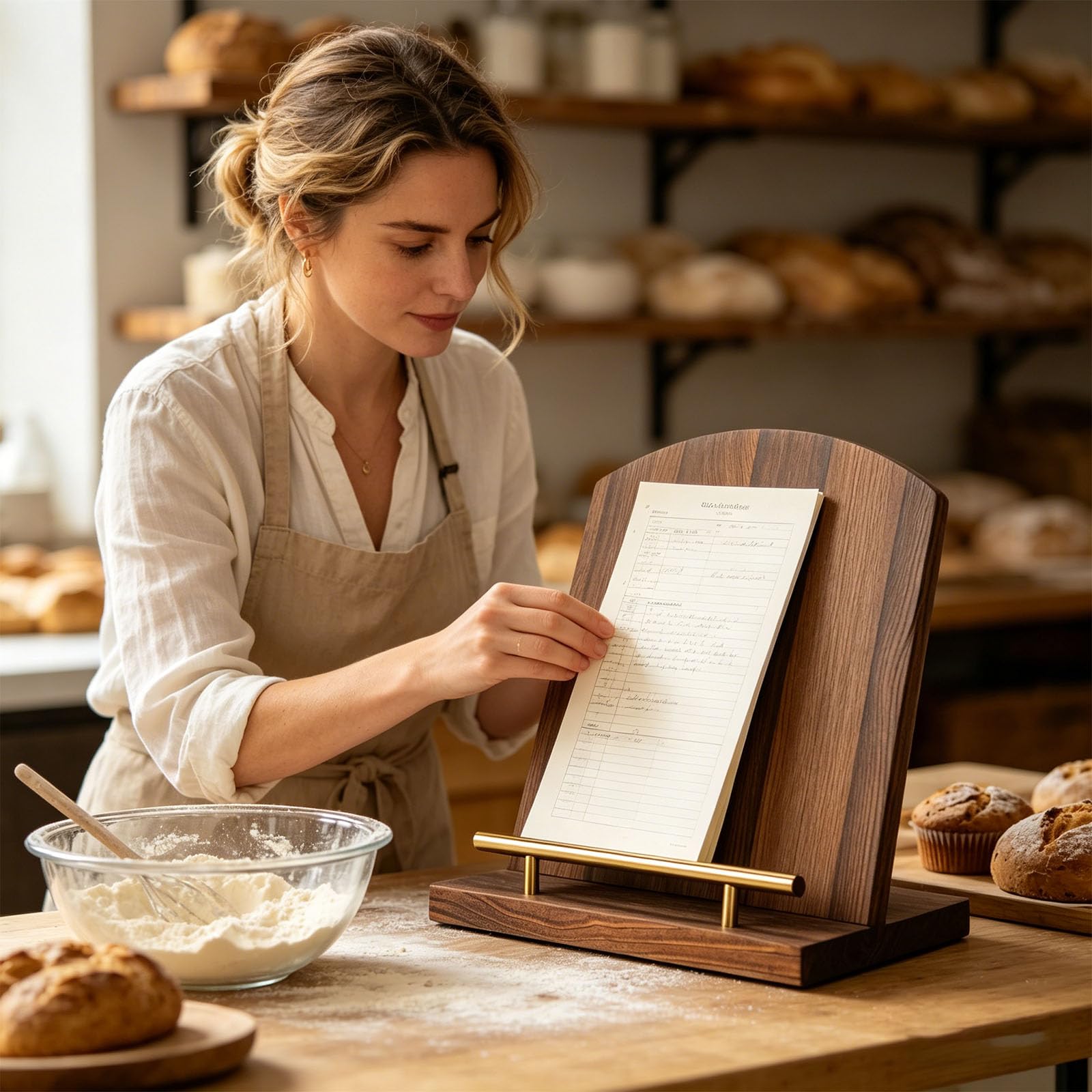 Permanenter Tablet Ständer und Buchhalter aus Holz Konsistenter Küchenassistent für Rezepte, Bücher und Gadgets Rezeptbuchständer Hervorragend Halten von Geräten Kochanleitungen Konsistenter