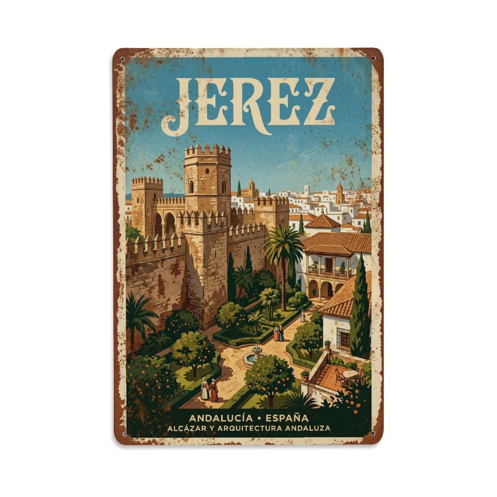 Vintage Travel Jerez Spain Metal Tin Sign
