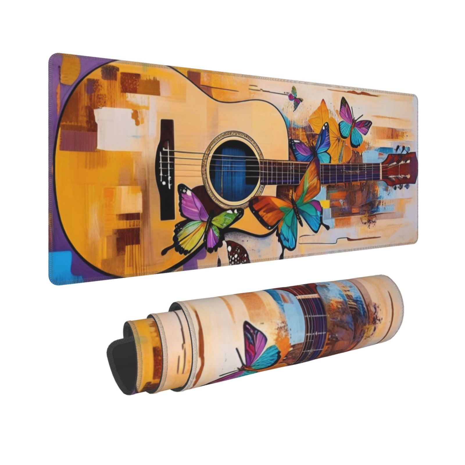 Gaming Mouse Pad,Large Non-Slip Rubber Base Mousepad,Keyboard Mouse Mat,Desk Pad with Stitched Edges,31.5x11.8inch,Guitars