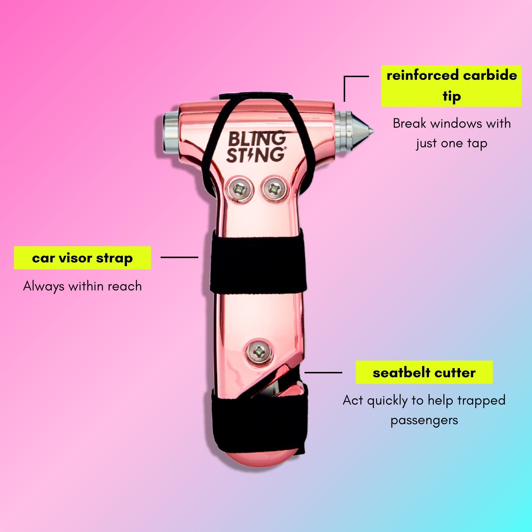 BLINGSTING Car Emergency Escape Hammer Seatbelt Cutter Window Breaker Tool Interior Visor Strap New Driver Vehicle Safety Essentials — view 3