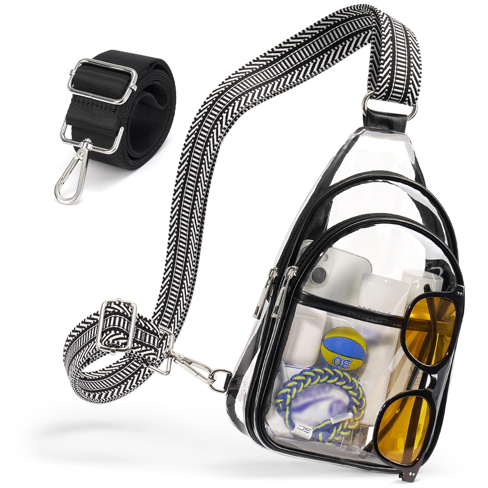 QOECI Clear Bags For Events With 2 Extra-Long Straps, 4 Pockets Clear Crossbody Bags For Women