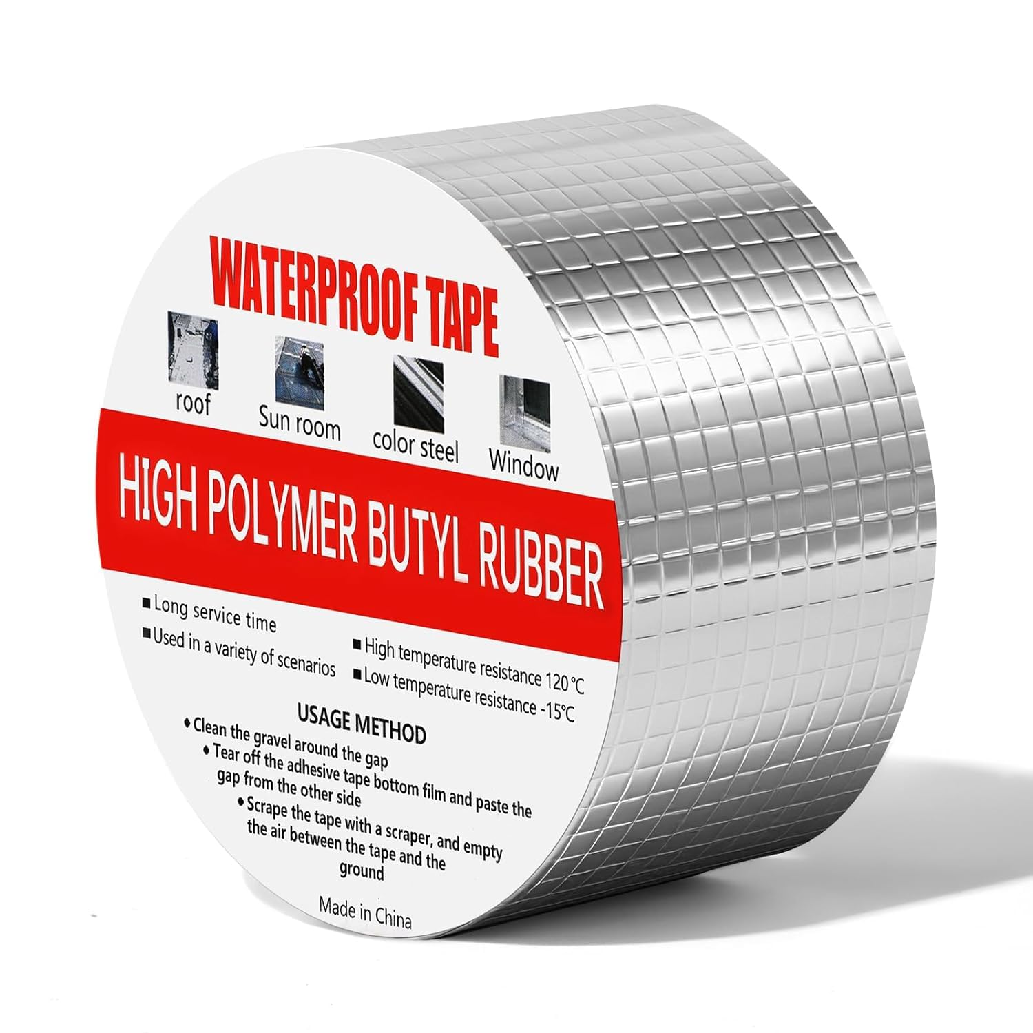 KriVat Leakage Waterproof Adhesive Tape 5CM/5M for Pipe Leakage Roof Water Leakage Solution Aluminum Foil Waterproof Tape Sealing Butyl Rubber for Surface Crack (SILVER-TAPE-2INCH-1)-picture-20