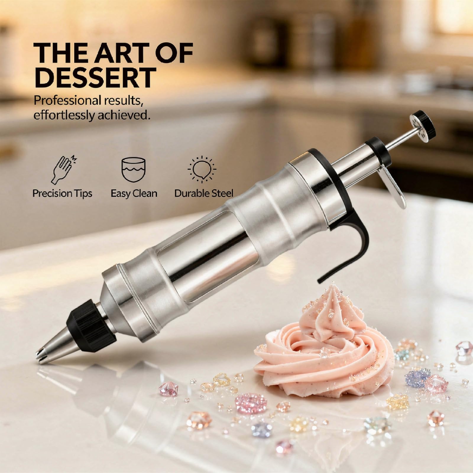 Generisch 18 STK. Dessert-Dekorierspritze schwarz, Zuckerguss-Spritzgerät aus 304 Edelstahl, Silikon-Cupcake-Set, 6 Tüllen, 37 cm Frosting-Spritzset für Tortendekor, für Profis und Einsteiger