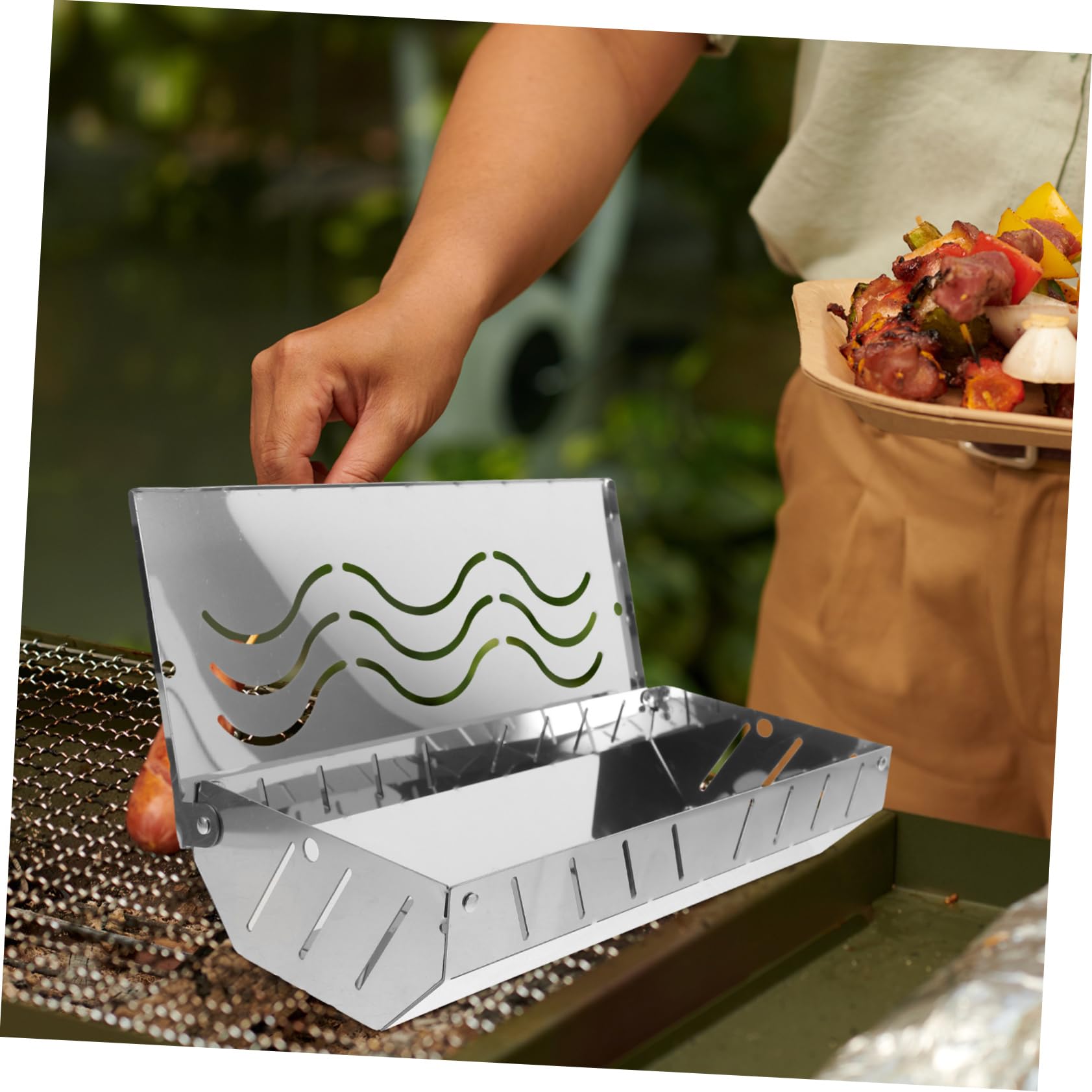 Räucherbox aus Edelstahl 2 Stück, Silber, für Grillen
