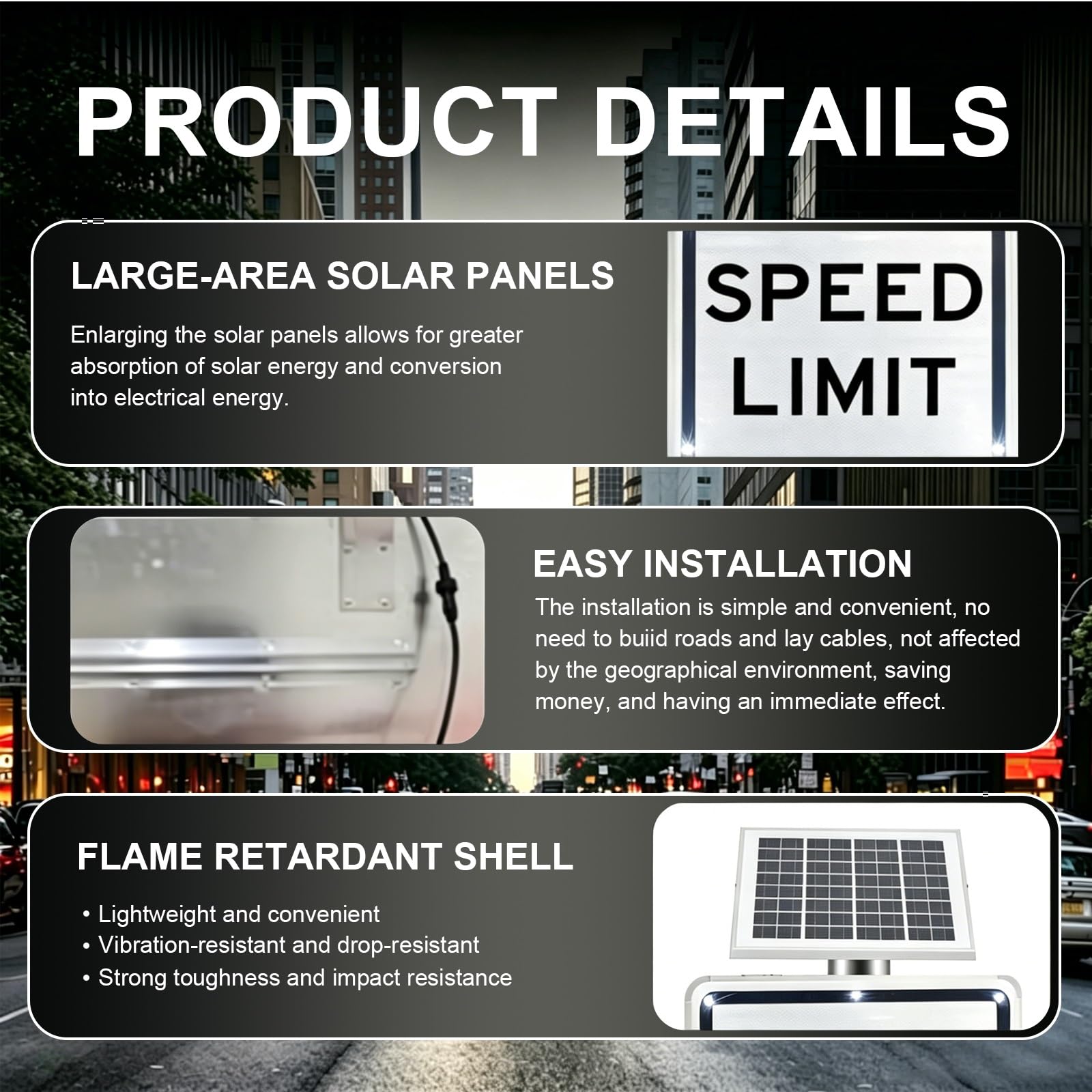 Límite de Velocidad Intermitente LED con Aluminio, Señal de Límite de Velocidad Solar, Marco ce Metal Resistente, Aplicable Dentro del Recinto de Fábrica