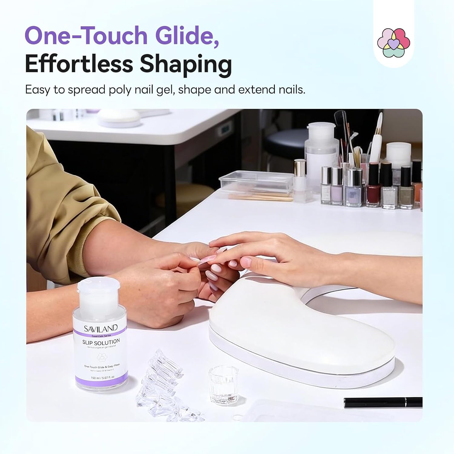 SAVILAND Slip Solution Kit for Poly Gel: 5.07fl.oz Large Anti-Stick Gel Liquid for Poly Gel, All-In-1 Nail Kit with Dual-Ended Nail Brush Dual Forms Dappen Dish for Beginners Nail Art Extension DIY