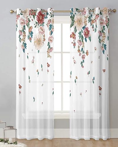 Miniatura 2 de Juego de 2 cortinas traslúcidas de acuarela de 84 pulgadas de largo, para cocina, dormitorio, sala de estar, puerta, pasillo, puerta corrediza de