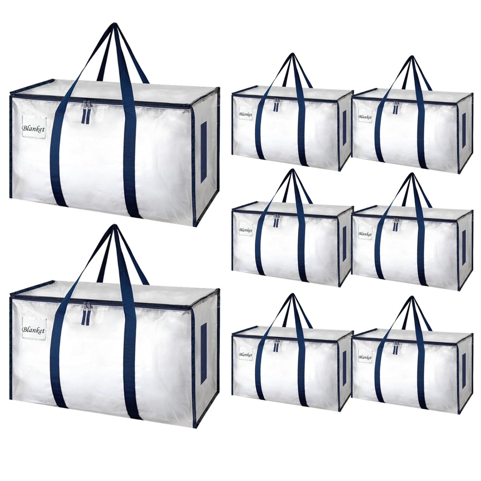 Große Kleideraufbewahrungstaschen mit Deckel, 105 l, robuste Umzugstaschen, transparent, wasserdicht, Aufbewahrungsbeutel für Umzug, Bettwäsche, Reisen, Spielzeug, Camping, Gartenwerkzeuge, 8