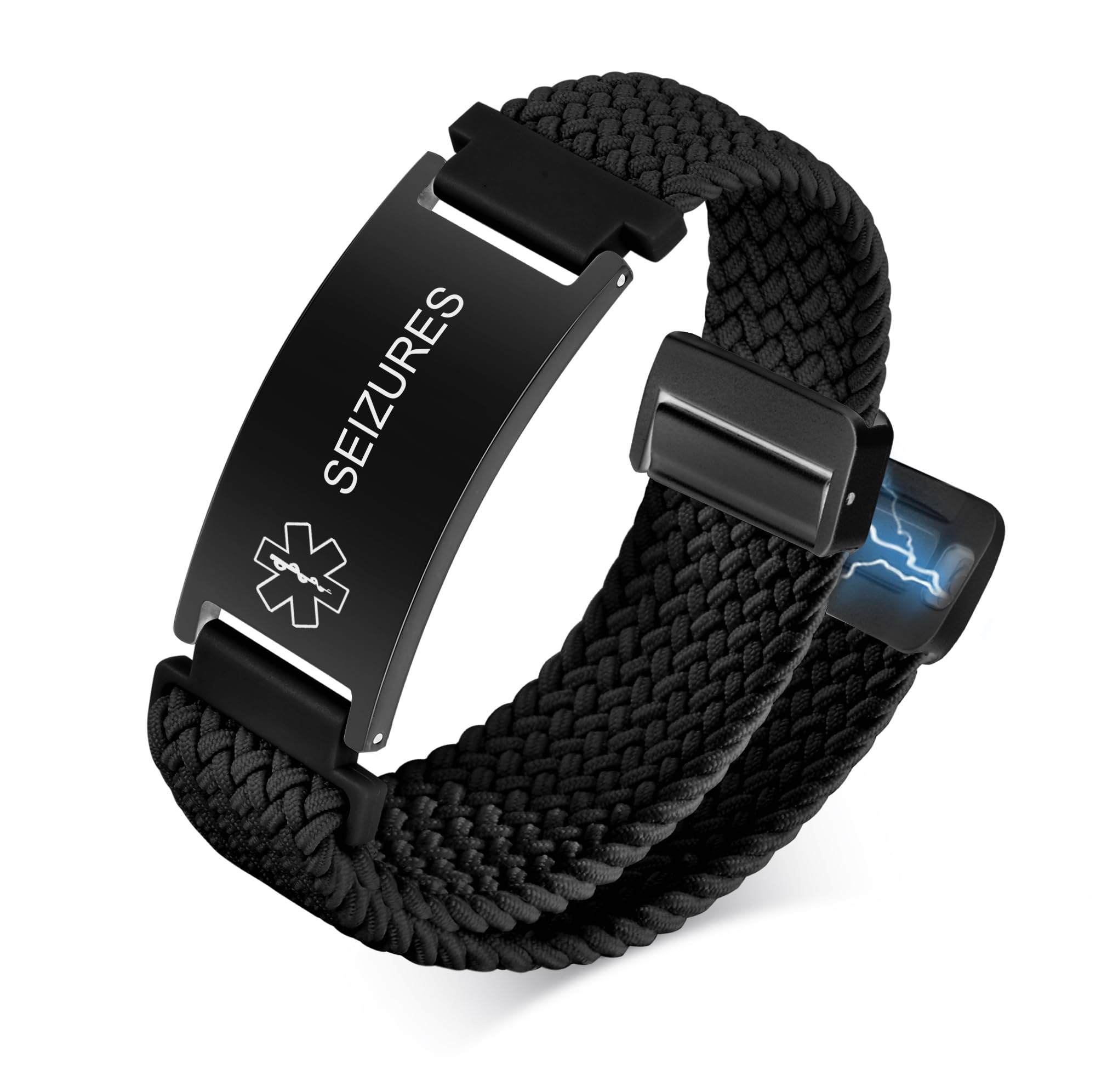 VNOX Medical Alert Id Bracelet for Men Women, Custom Engraving Elastic Braided Stretchy Loop Emergency Survival Medic Bracelets Wristband Loop Band with Removeable Tag