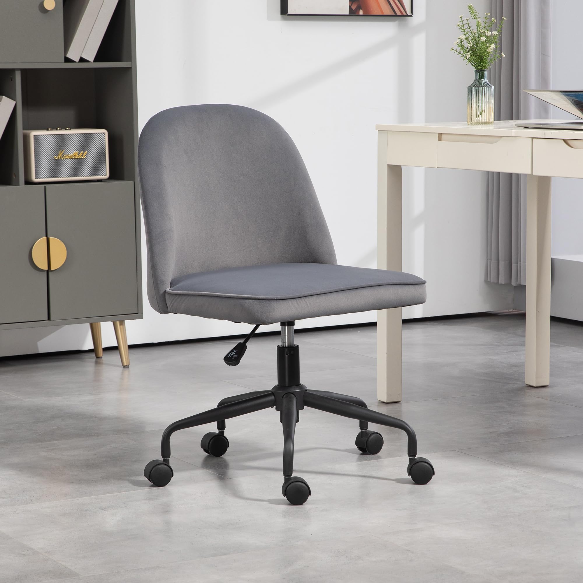 HOMCOM Sedia Da Ufficio Senza Braccioli Con Altezza Regolabile E Seduta Girevole Poltrona Da Ufficio Ergonomica Con Ruote E Rivestimento In Tessuto Grigio 92557703