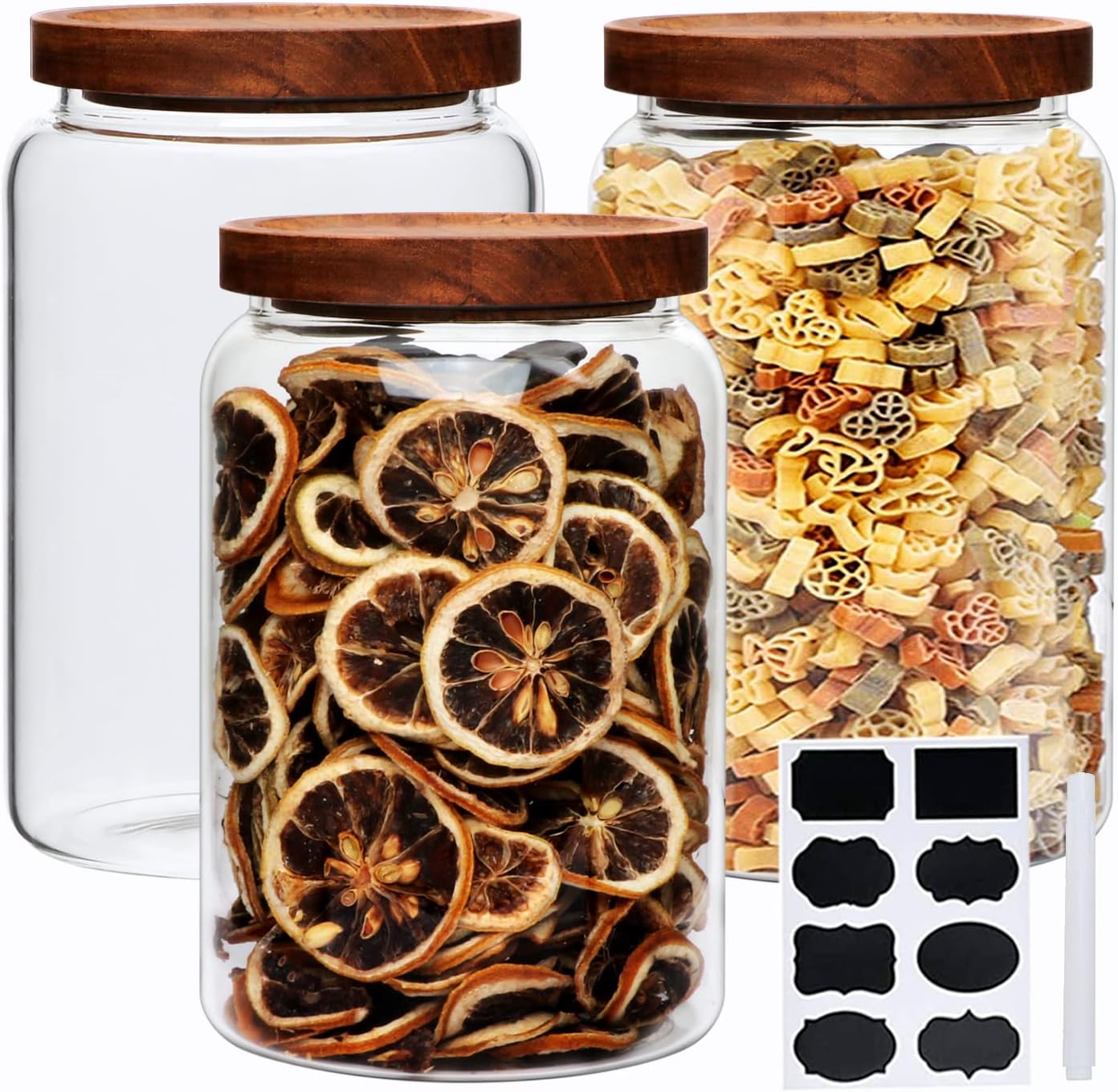 Large Glass Jars,Set of 3 Glass Jars with Wooden Airtight Lids,Food Storage Container for Tea,Spice,Cereal, Egg,Flour,Coffee and More(67 oz/2000 ml)