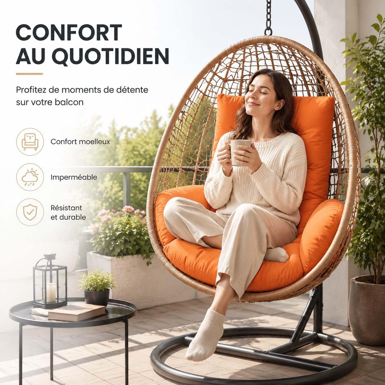 Coussin de fauteuil suspendu Imperméable Lavable, Oreillers De Oeuf balancelle suspendue, Coussin de jardin pour chaise à bascule, Pour Terrasse Et Balcon, Chaises Suspendues, Paniers Suspendus(K)