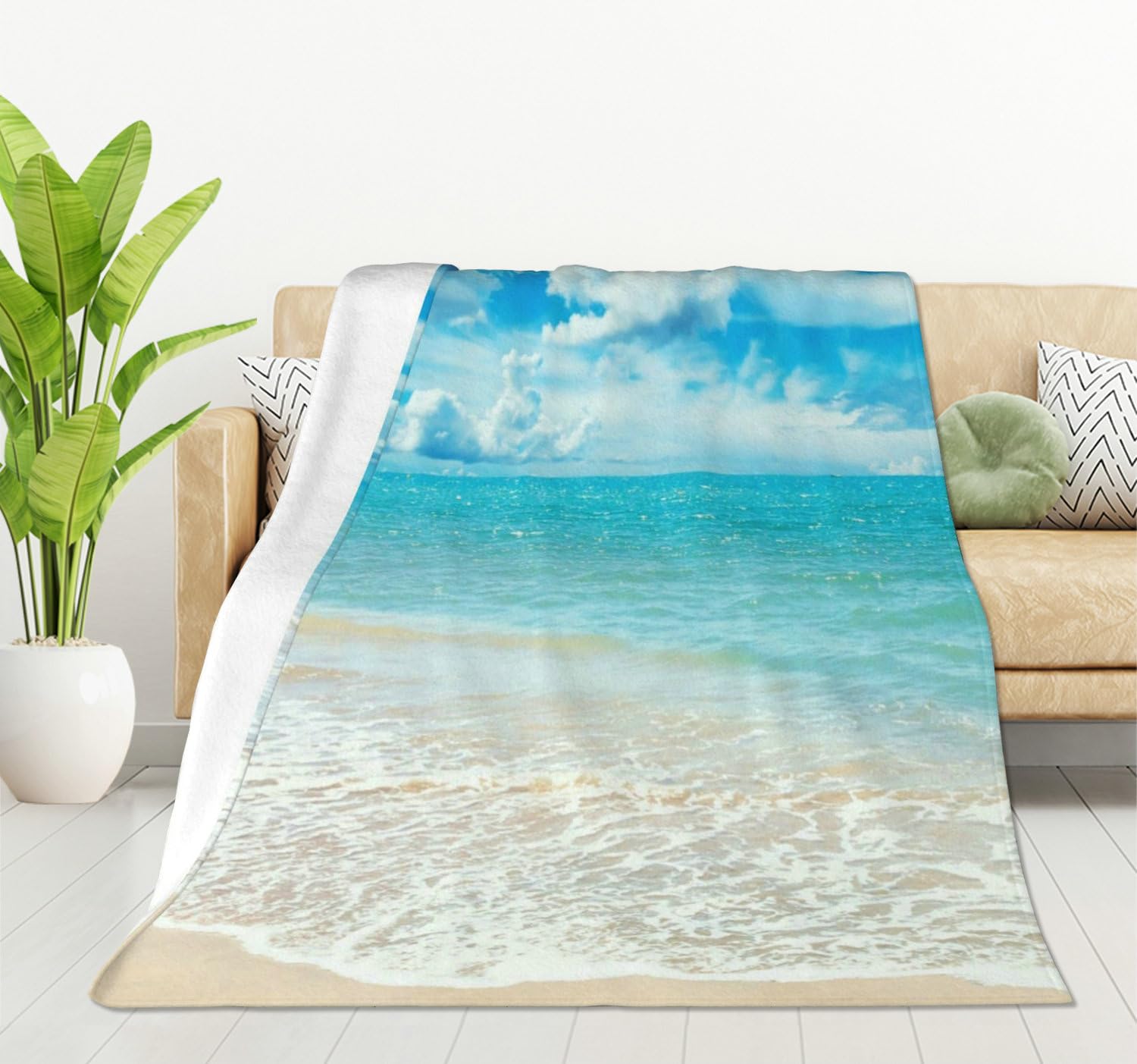 HGOD DESIGNSBeaches Sunny Day Blanket Ocean Throw Soft Warm Lightweight Blanket for Women Birthday Christmas, Home Living Room Decor 100x130cm