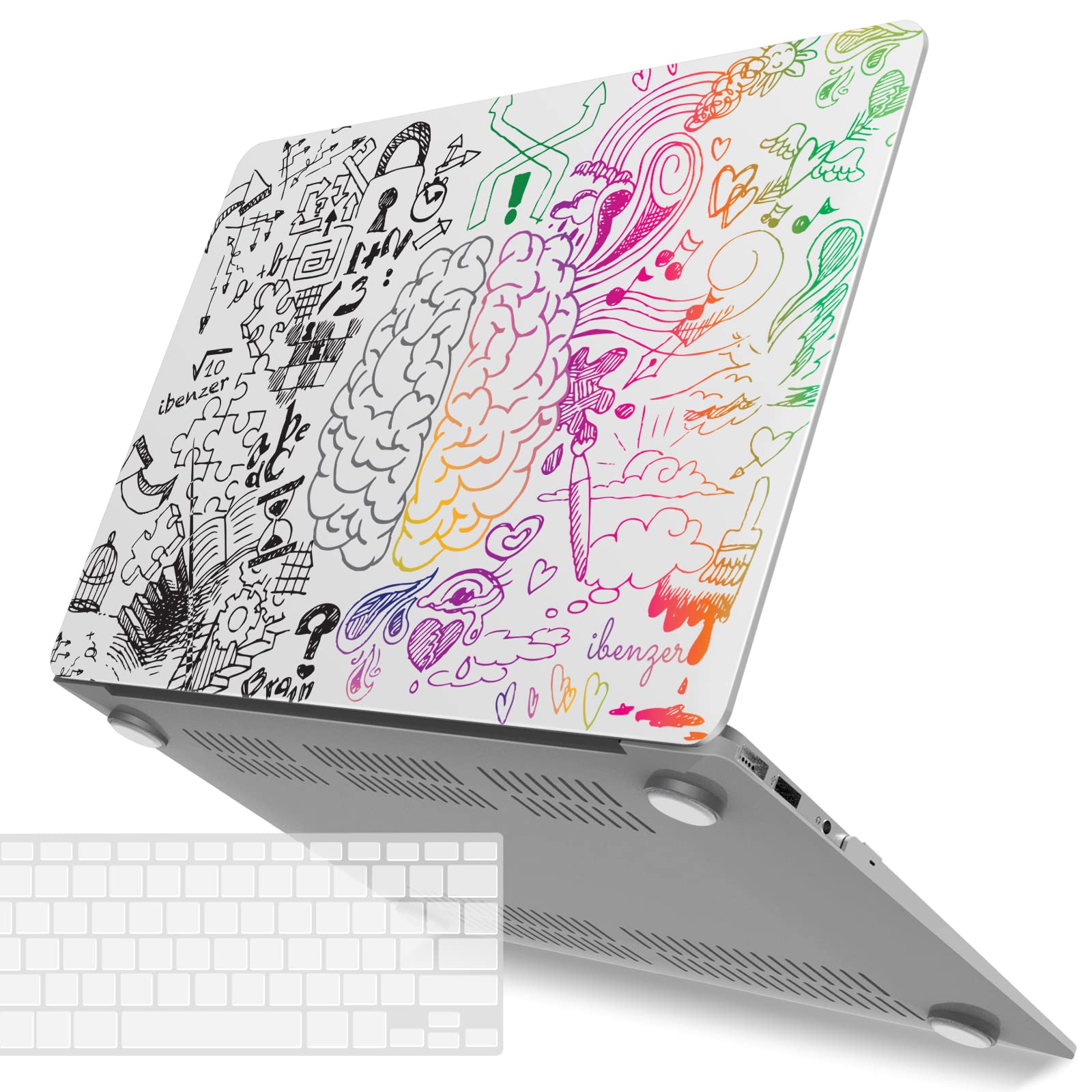 IBENZER Compatible with Old Version MacBook Air 13 Inch Case (2010-2017 Release). Models: A1466 / A1369, Plastic Hard Shell Case with Keyboard Cover for Mac Air 13, Brain, A13BRN+1